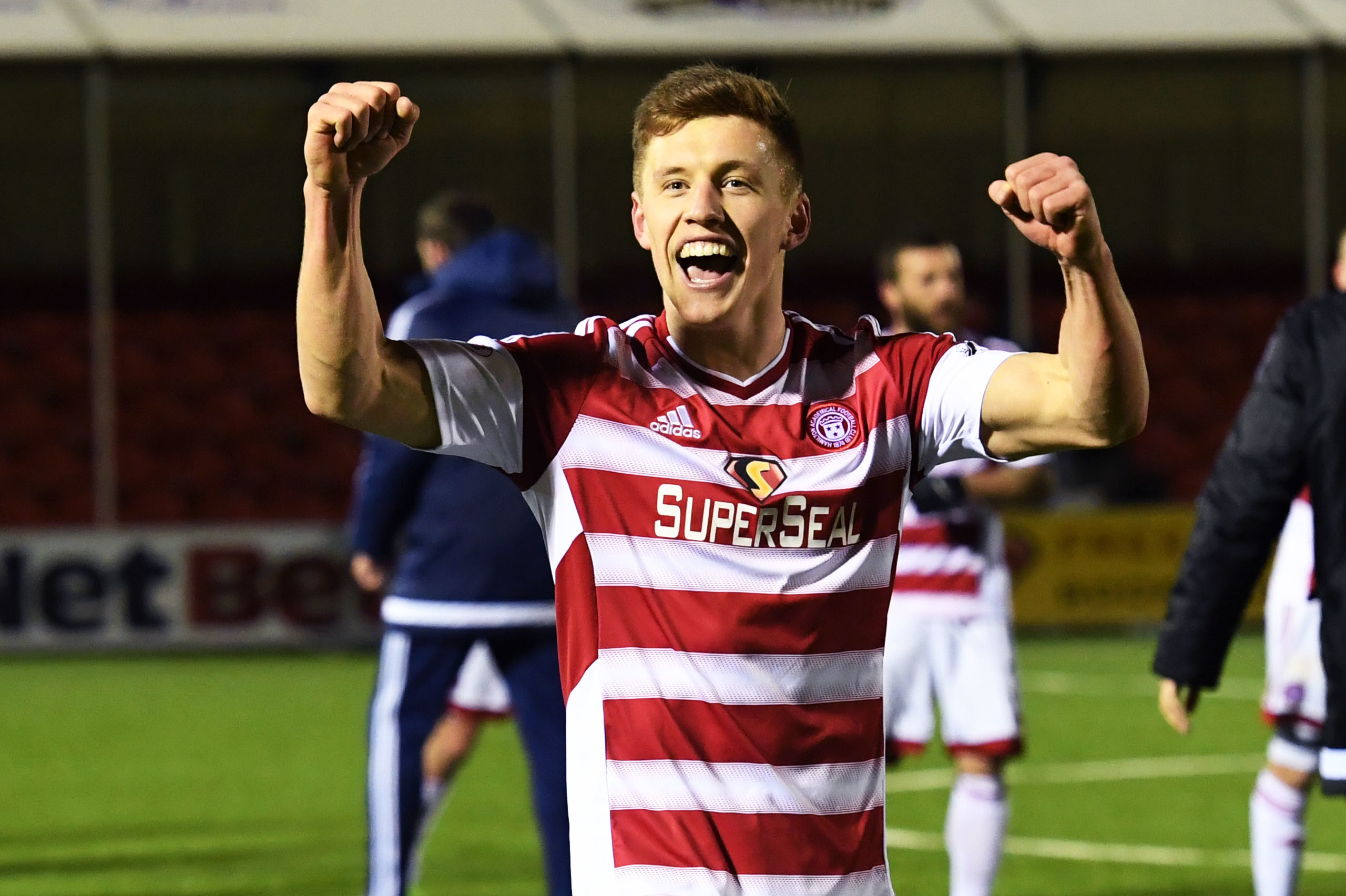 Hamilton's Greg Docherty celebrates at full time (SNS Group)