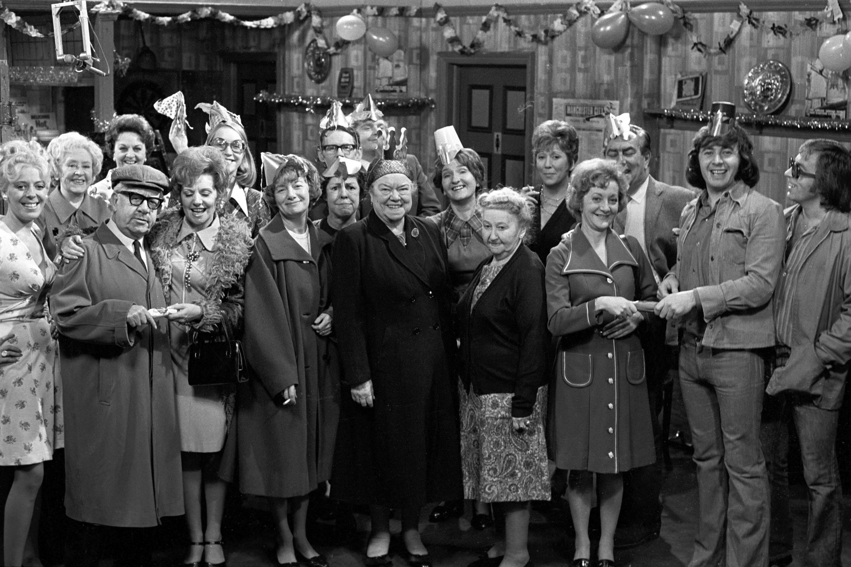 Coronation Street stars during a Christmas Party sequence at the Rovers Return (PA Archive)