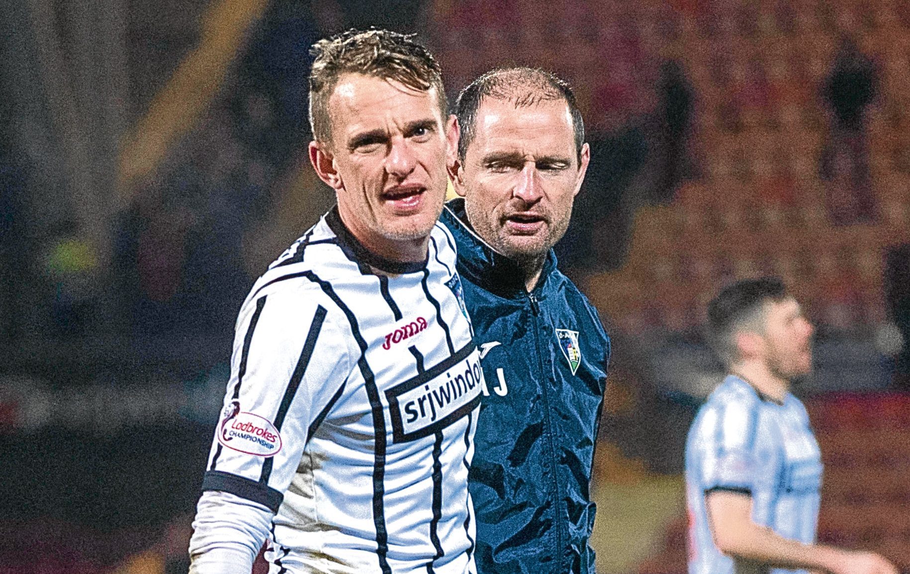 Dunfermline's Dean Shiels with Allan Johnston at full time (SNS)