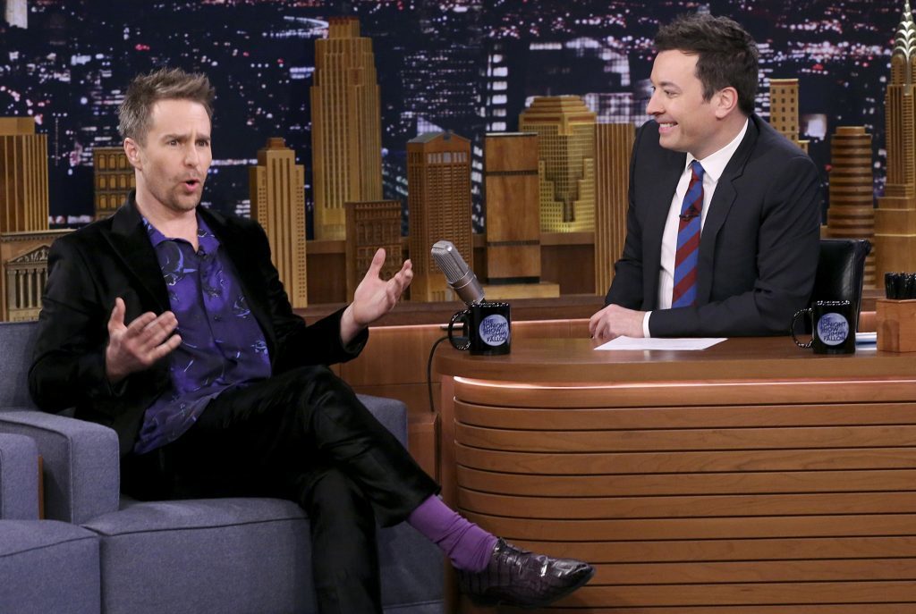 Actor Sam Rockwell during an interview with host Jimmy Fallon (Andrew Lipovsky/NBC/NBCU Photo Bank via Getty Images)