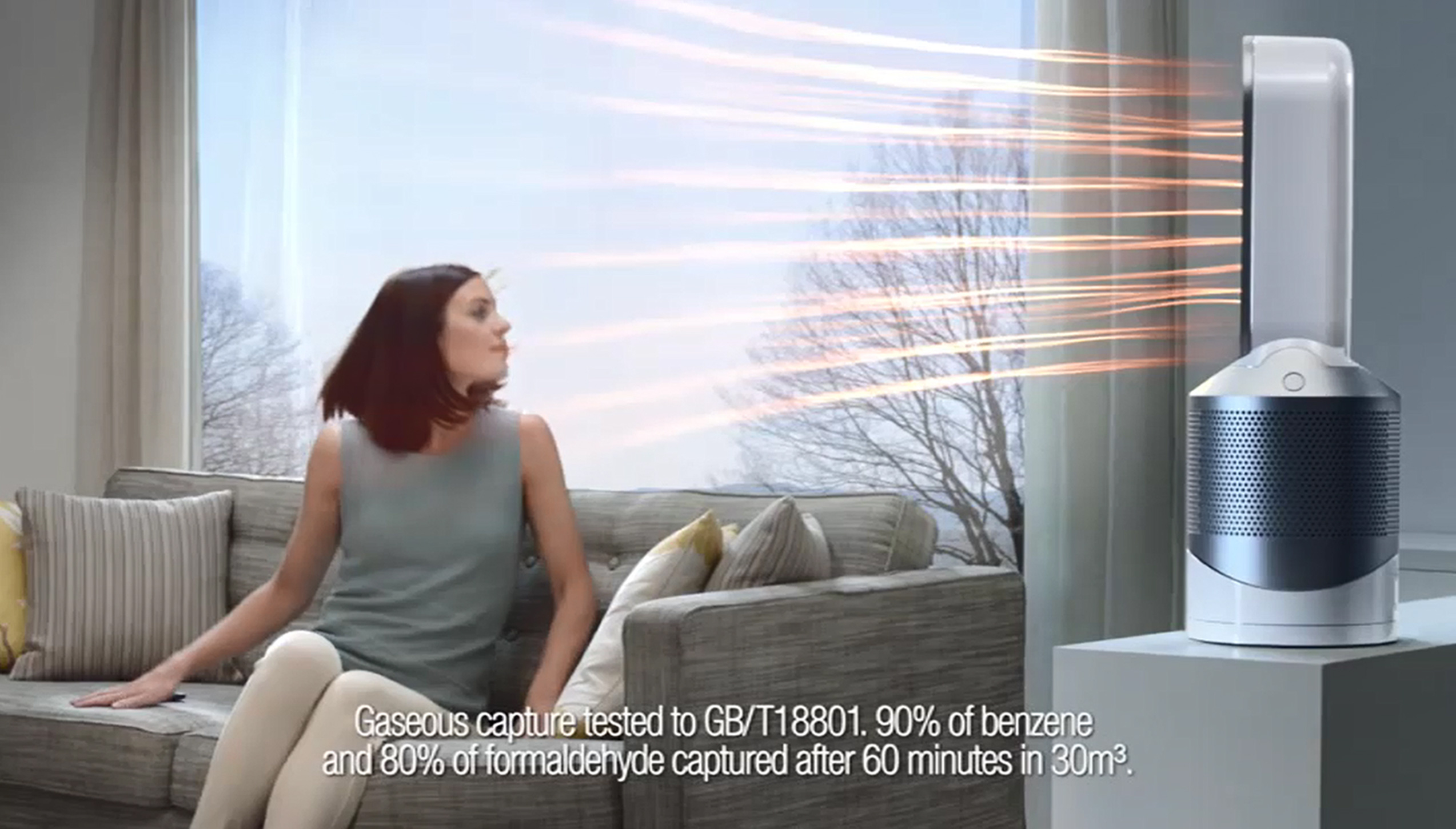 The television ad for the British company's purifier heater, seen in May, showed a woman at the window of her house looking visibly concerned, before cutting to a car exhaust producing green vapour. (ASA/PA Wire)