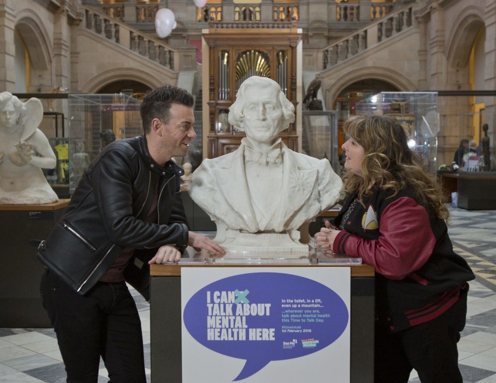 Comedians Des Clarke and Janey Godley backing the See Me campaign, I Can Talk About Mental health Here, in Kelvingrove Museum and Art Galleries. (Marc Turner)