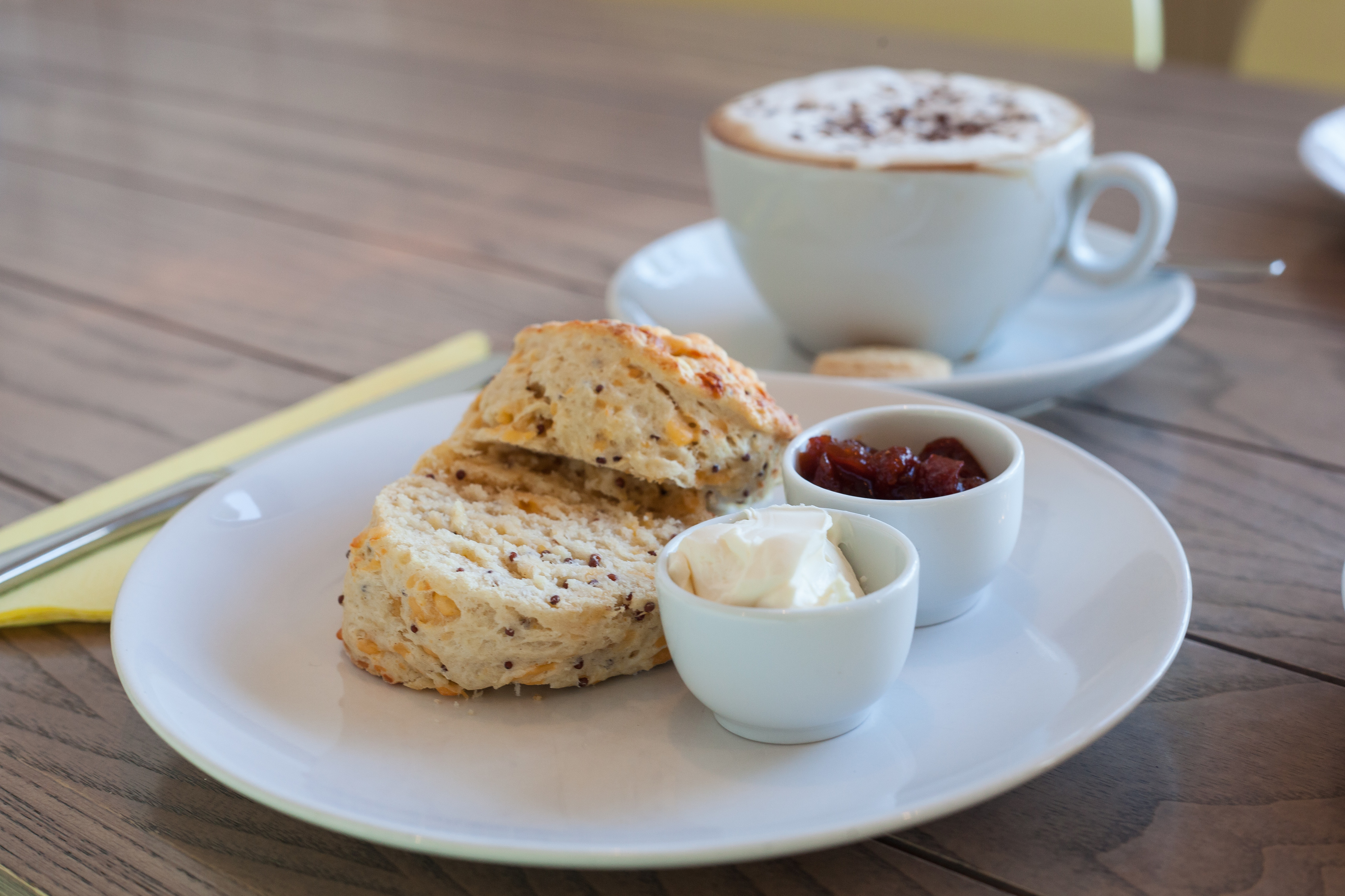 Cheese and wholegrain mustard scone served with cream cheese (Tina Norris)