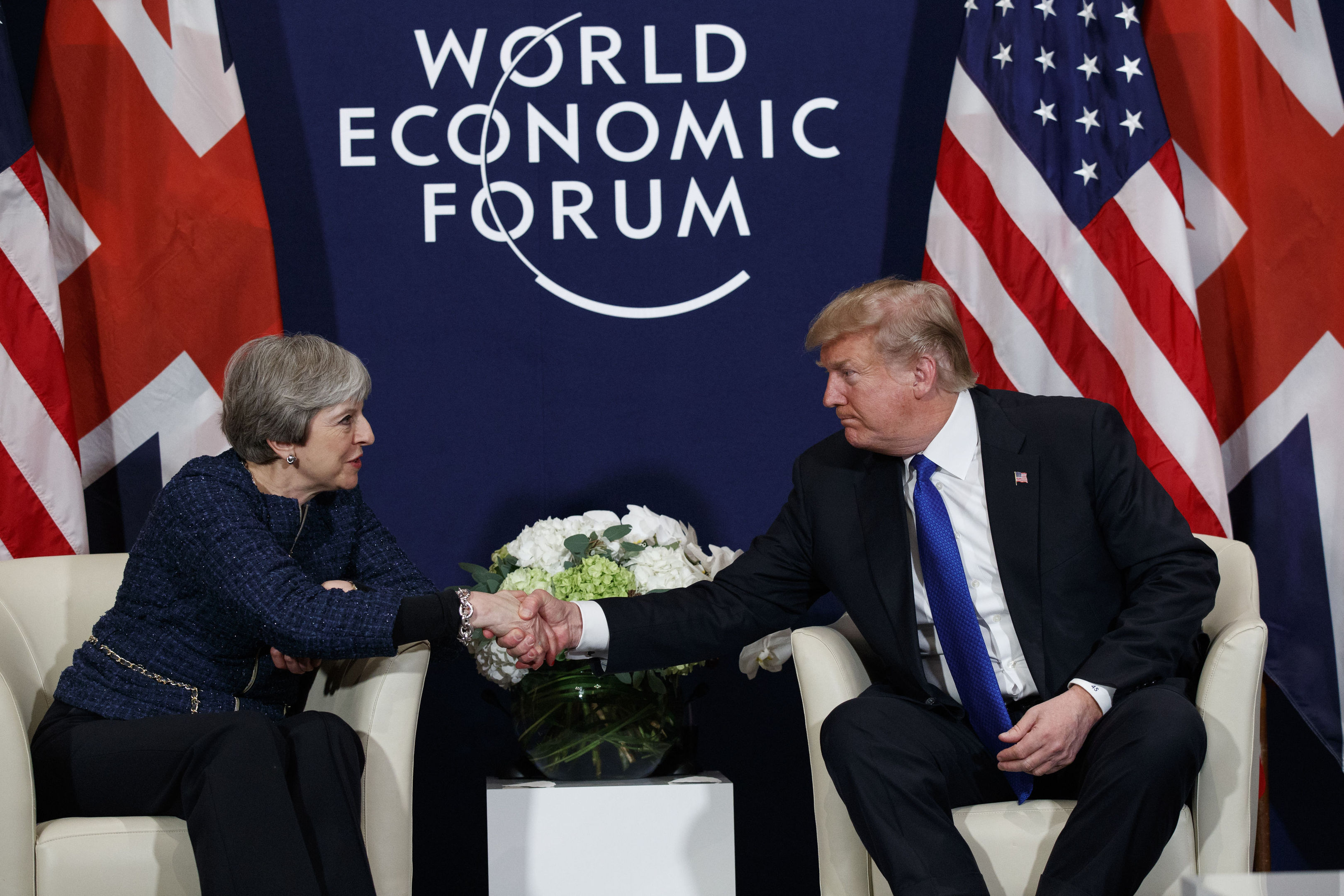 President Donald Trump meets with British Prime Minister Theresa May at the World Economic Forum in Davos (AP Photo/Evan Vucci)