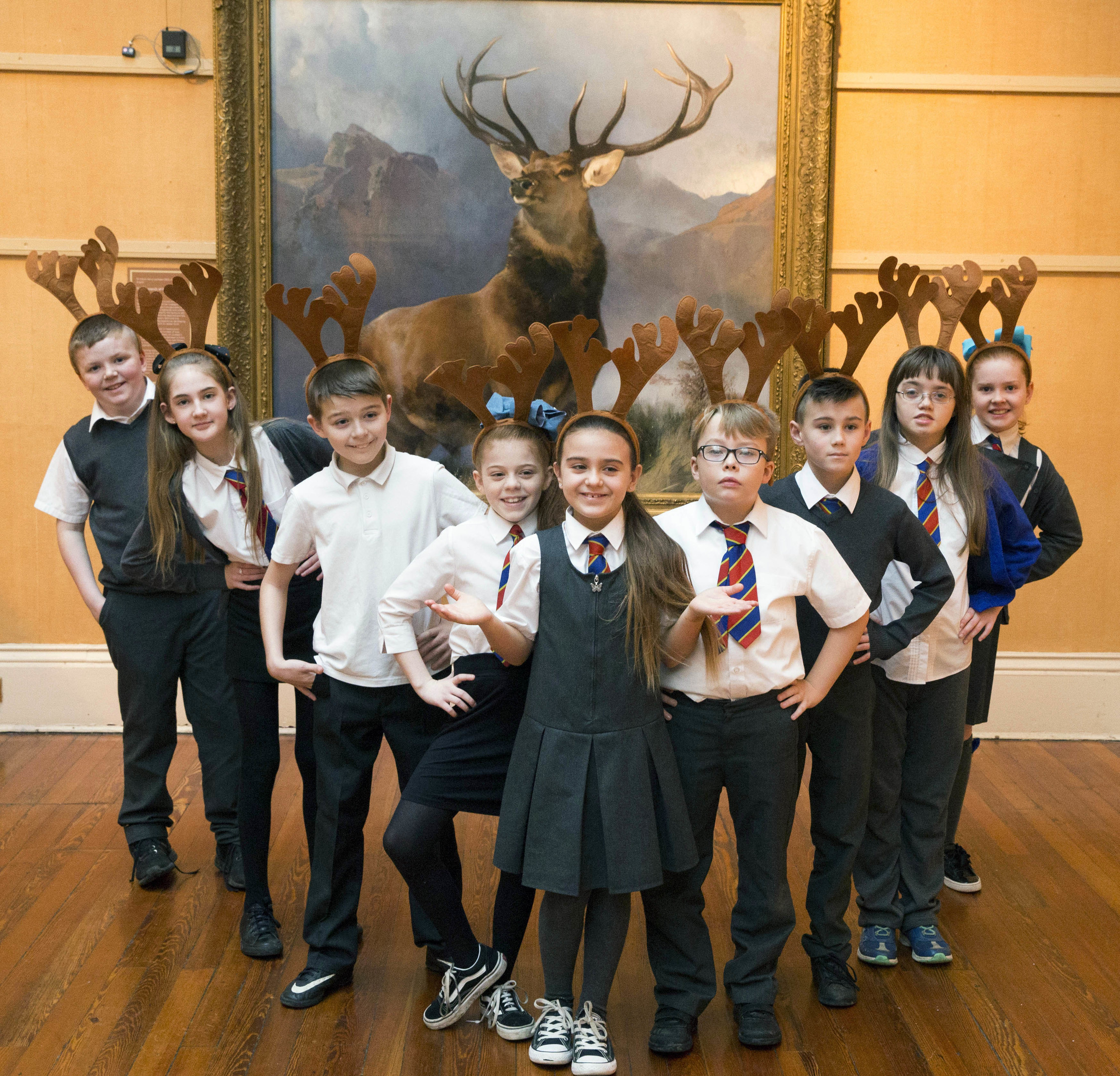 Kids from Arkleston Primary donned antler headbands for the opening of the Monarch of the Glen exhibition, in Paisley Museum (Jeff Holmes)