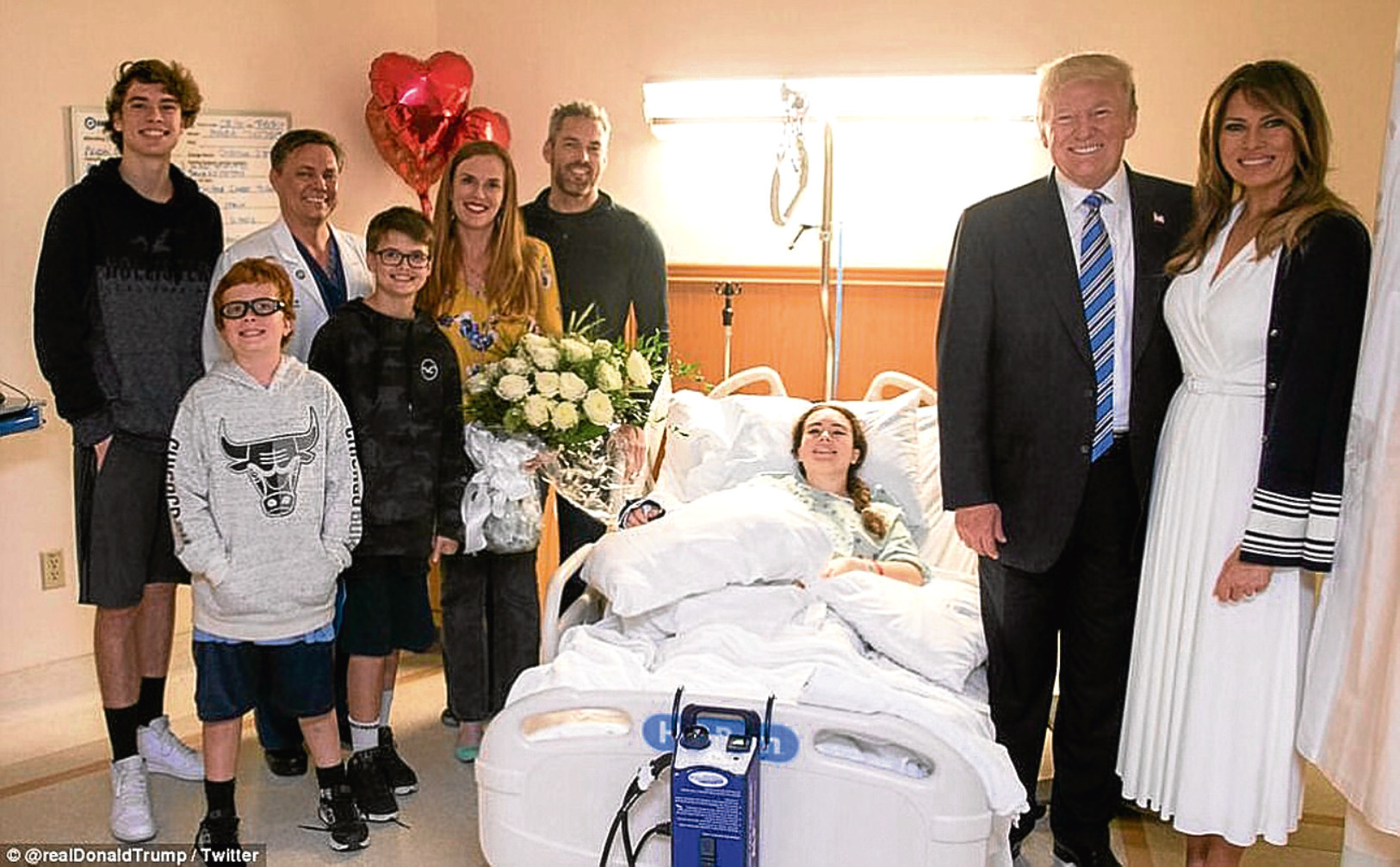 The president shared images from his visit to a Florida hospital where victims are still recovering after a gunman, armed with an AR-15 rifle, slaughtered 14 students and three teachers Wednesday. (Twitter)