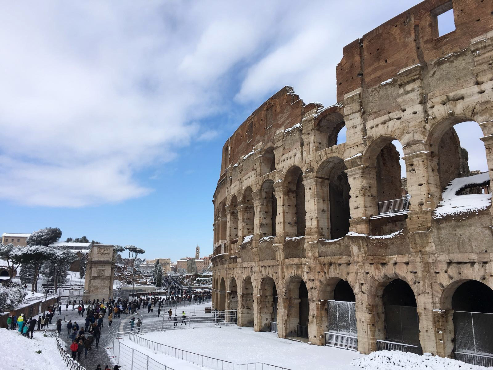 Snow settled around the Colosseum in Rome (Carla Judge/PA Wire)