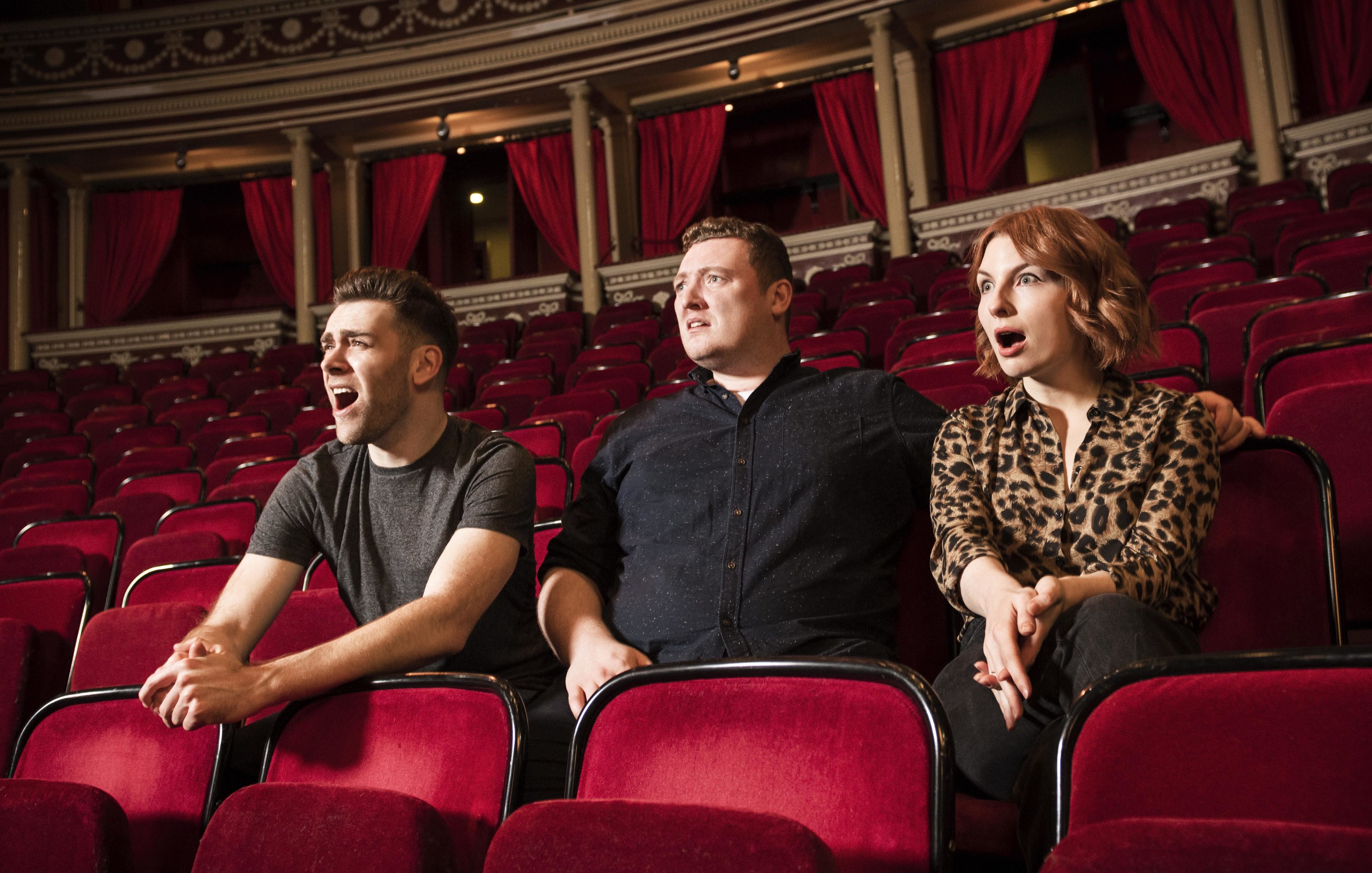 Jamie Morton (centre) and podcast co-hosts James Cooper and Alice Levine (Royal Albert Hall)