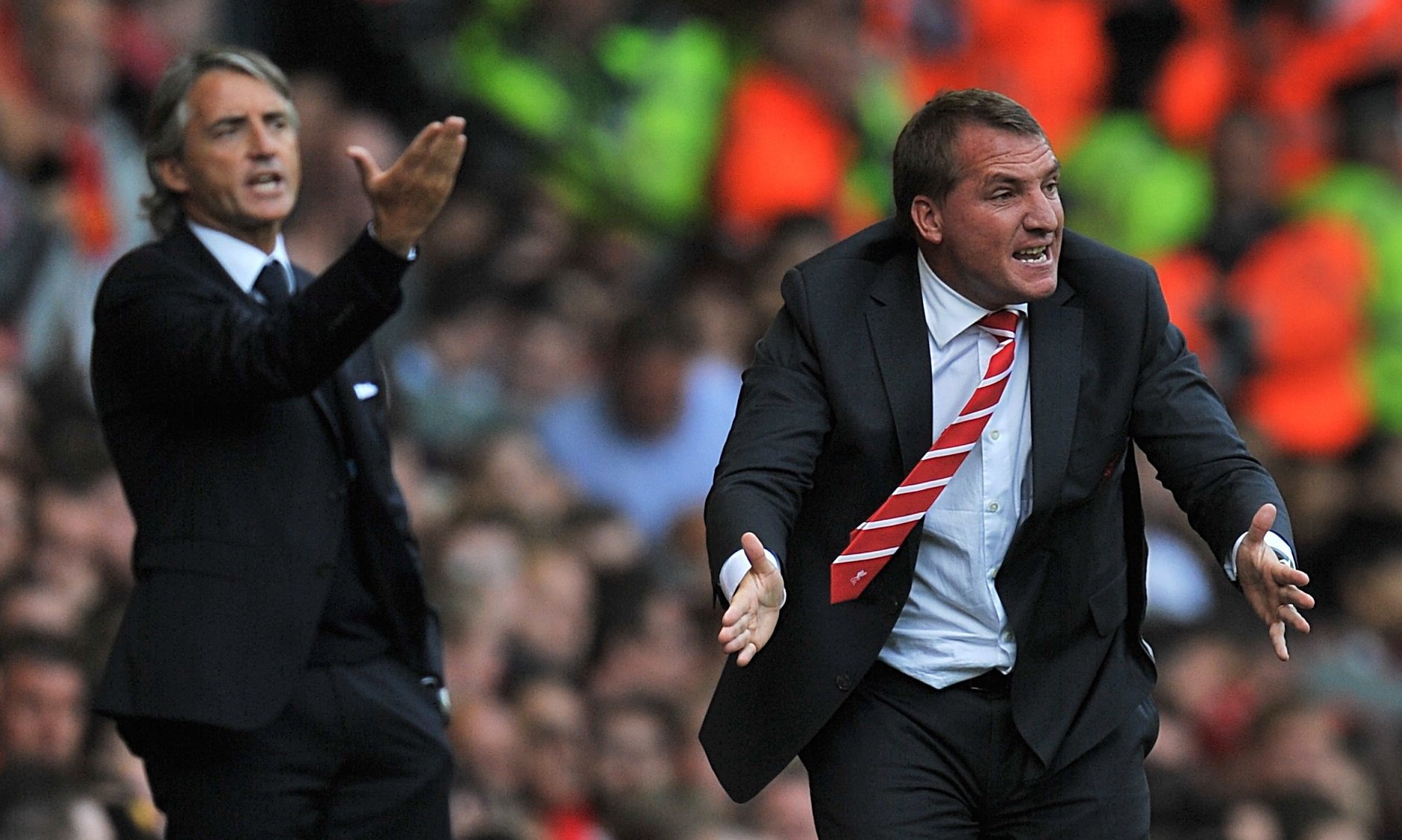 Brendan Rodgers will be up against Roberto Mancini again on Thursday night (PA)
