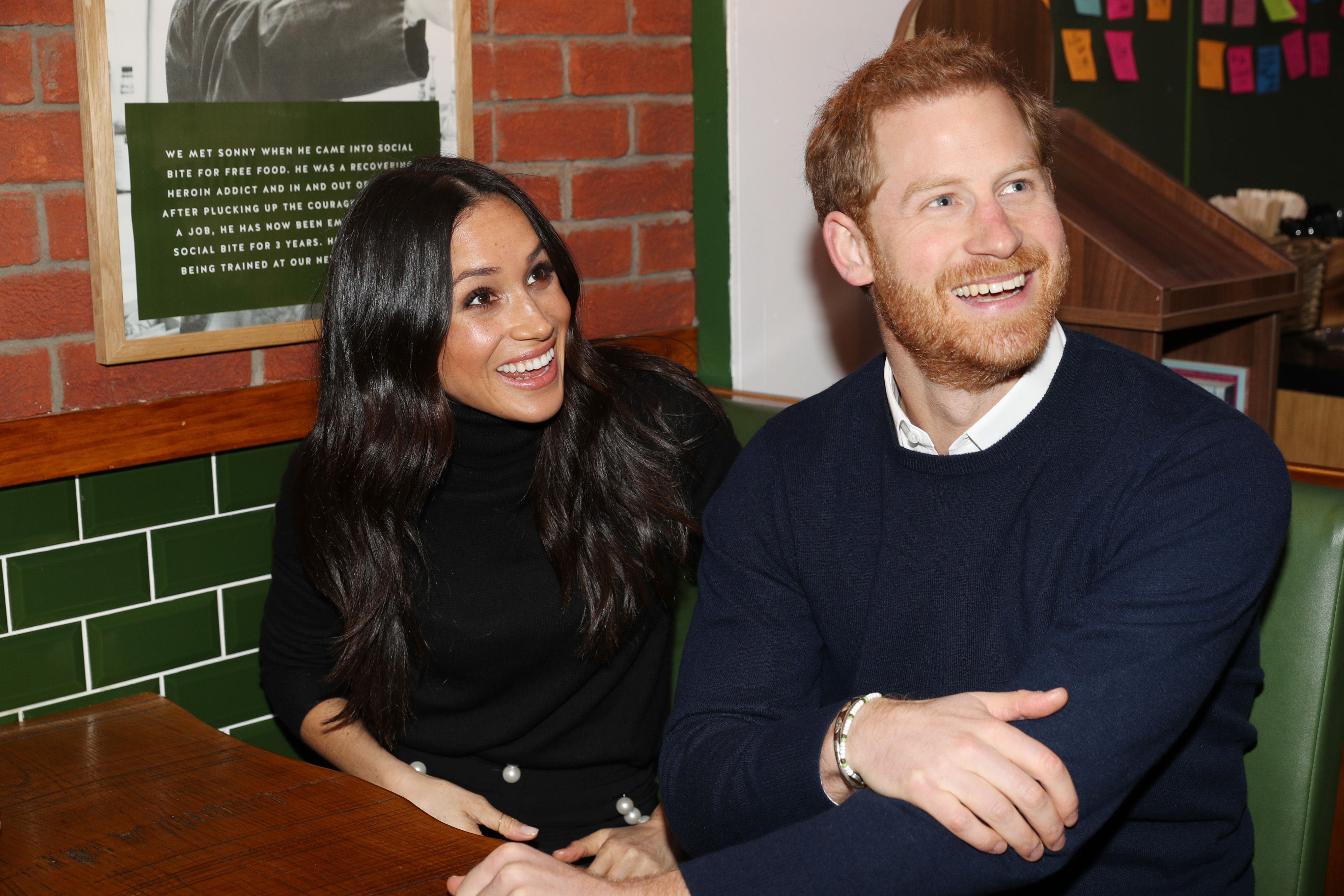 Prince Harry and Meghan Markle during a visit to Social Bite in Edinburgh, during their visit to Scotland. (Owen Humphreys/PA Wire)