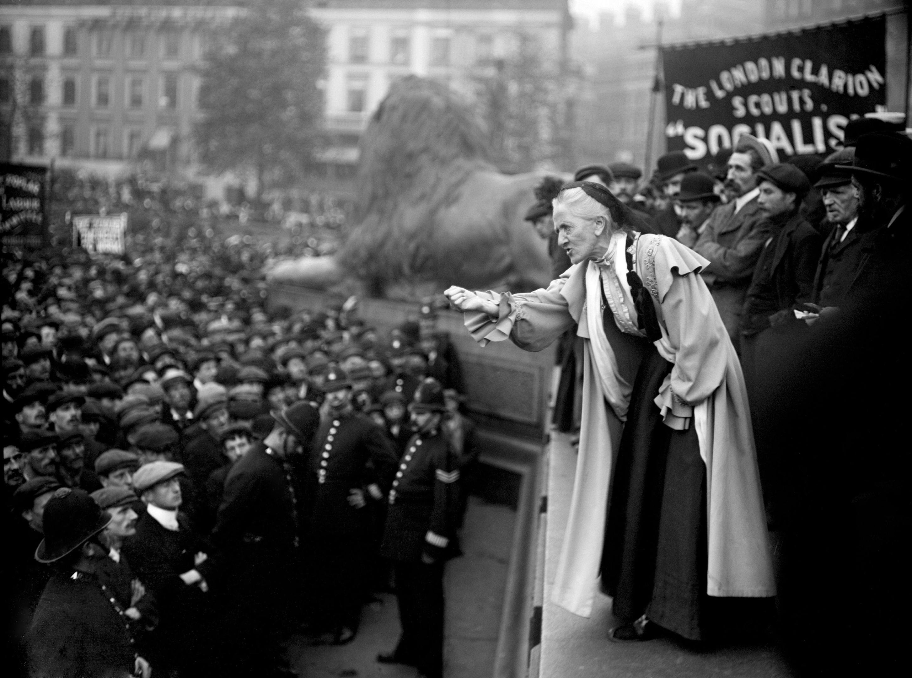 Suffragette Charlotte Despard speaking to a crowd in Trafalgar Square, London (PA)