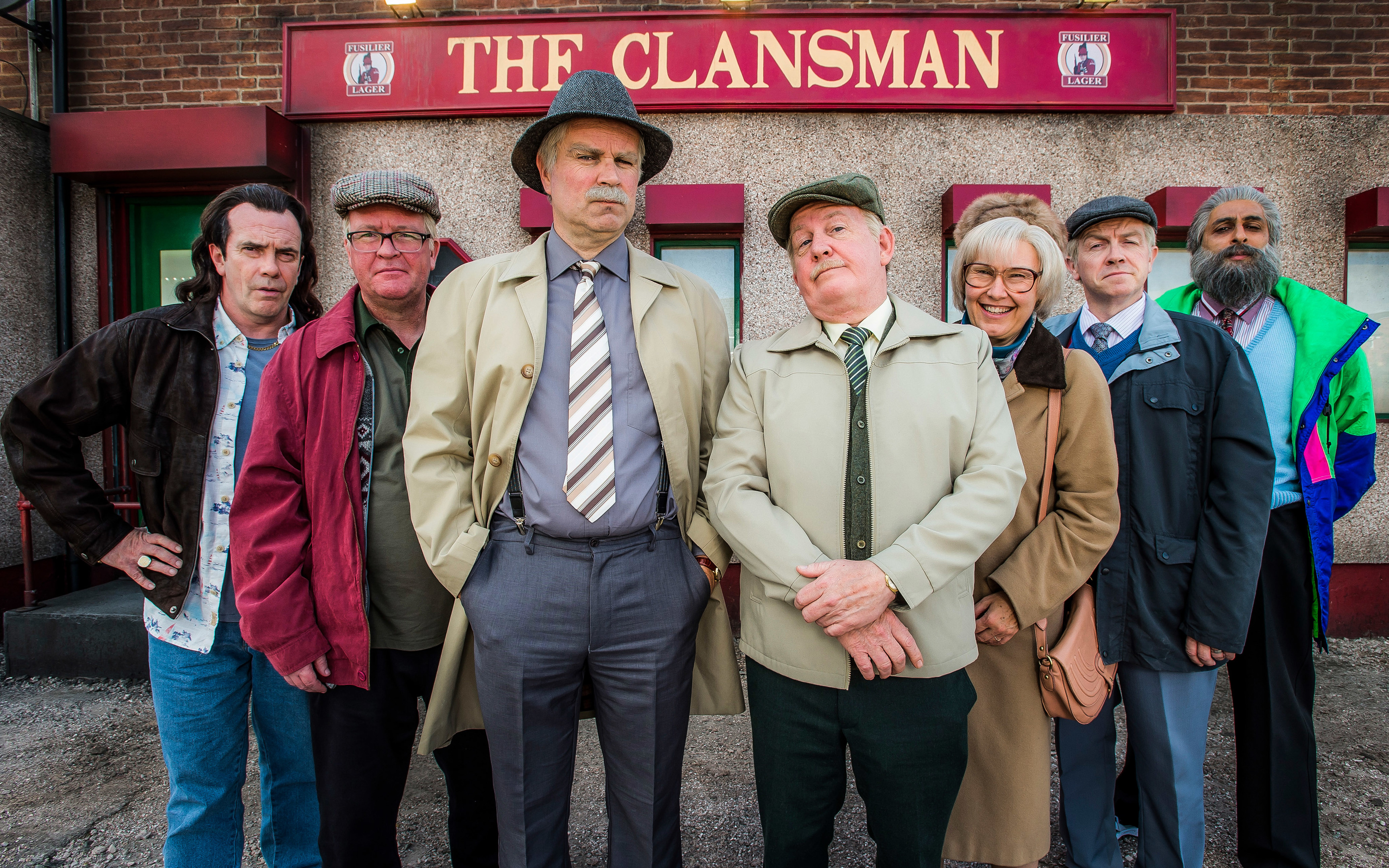 Still Game: Boabby (GAVIN MITCHELL), Winston (PAUL RILEY), Victor (GREG HEMPHILL), Jack (FORD KIERNAN), Isa (JANE MCCARRY), Tam (MARK COX), Navid (SANJEEV KOHLI) - (BBC Studios, Alan Peebles)