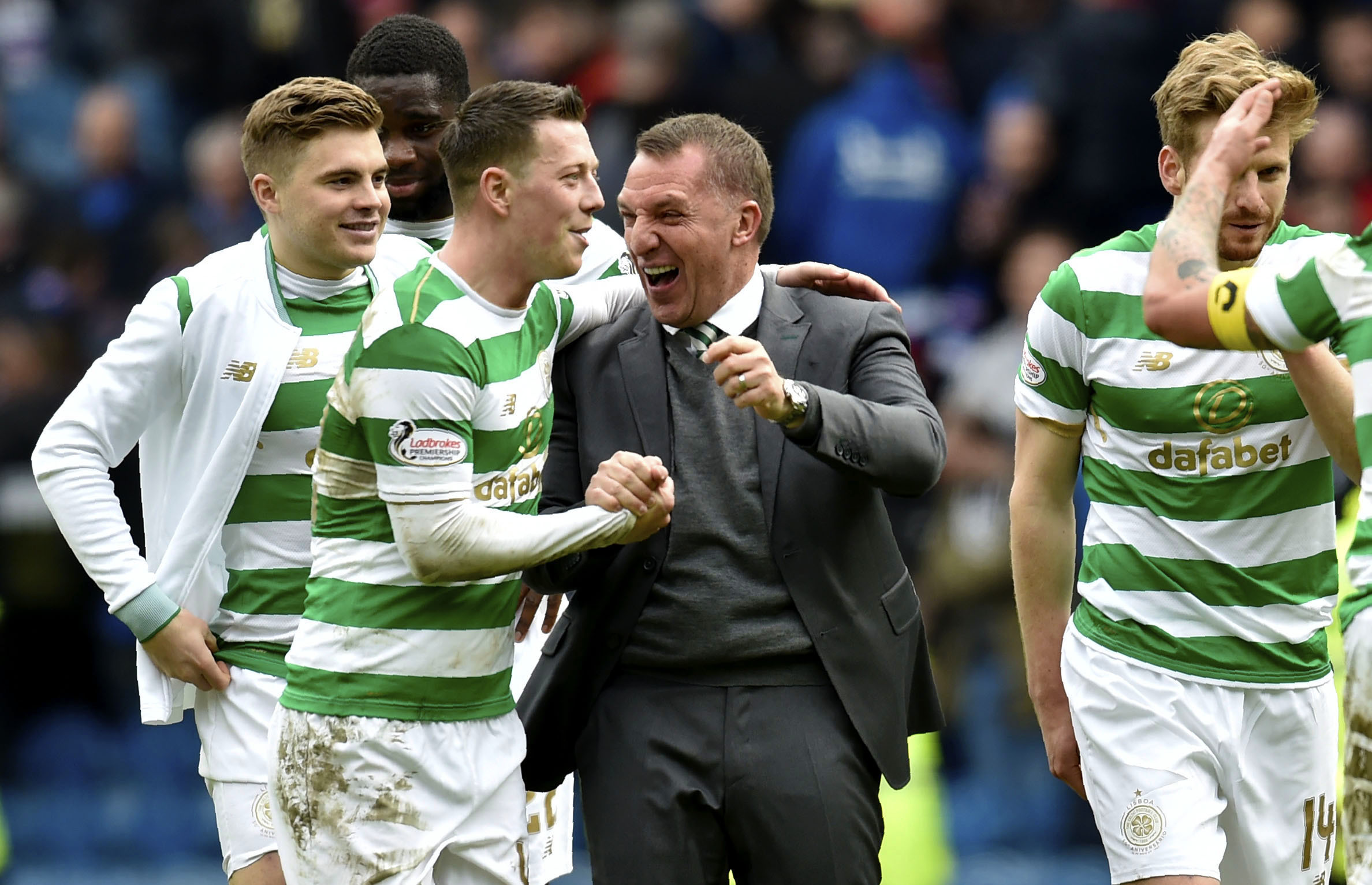 Celtic manager Brendan Rodgers with Callum McGregor at full time (SNS)