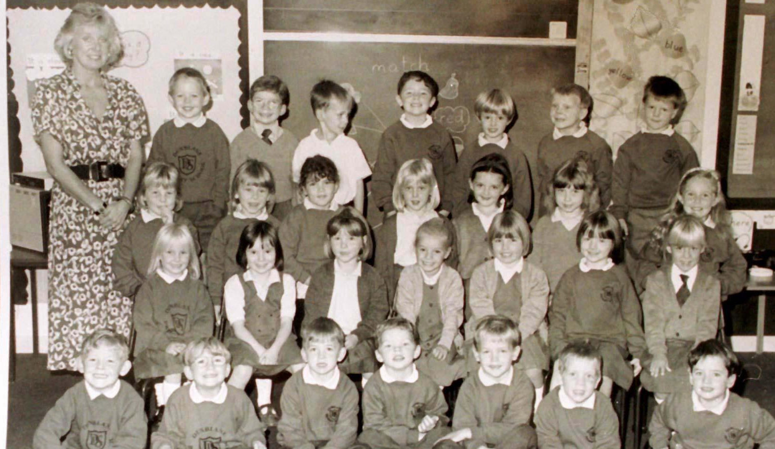 The Primary 1, class at Dunblane Primary School, pictured with teacher Gwenne Mayor, who was killed with sixteen of the children (PA)