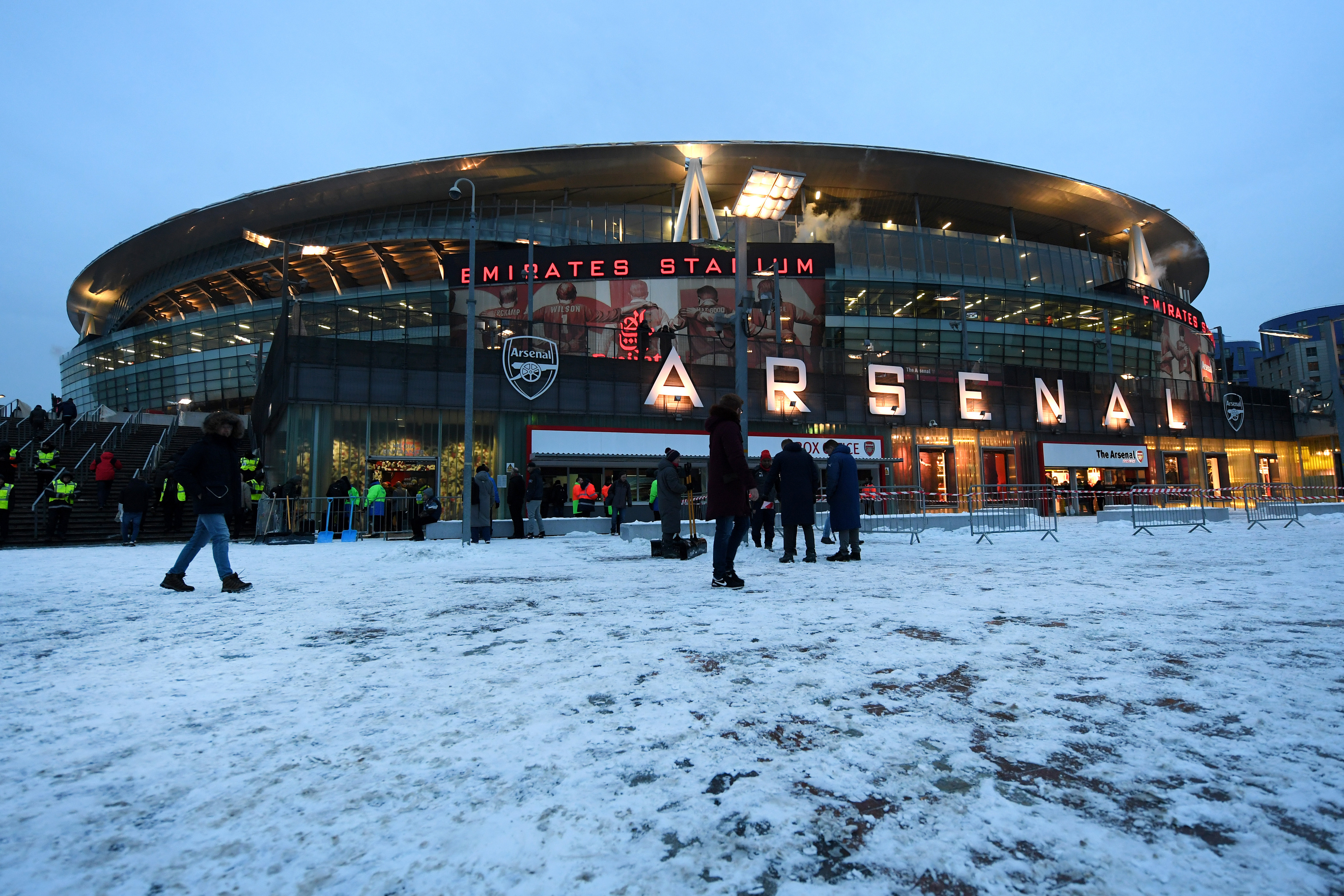 Snow and Ice pave the way for supporters prior to the Premier League match between Arsenal and Manchester City (Shaun Botterill/Getty Images)