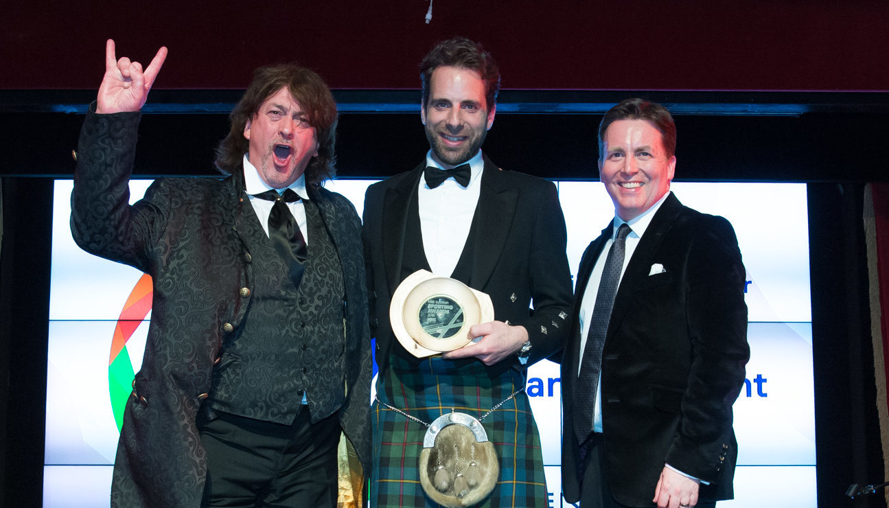 Our columnist Donald (left) with award winner Mark Beaumont and host David Tanner (Wullie Marr Photography)