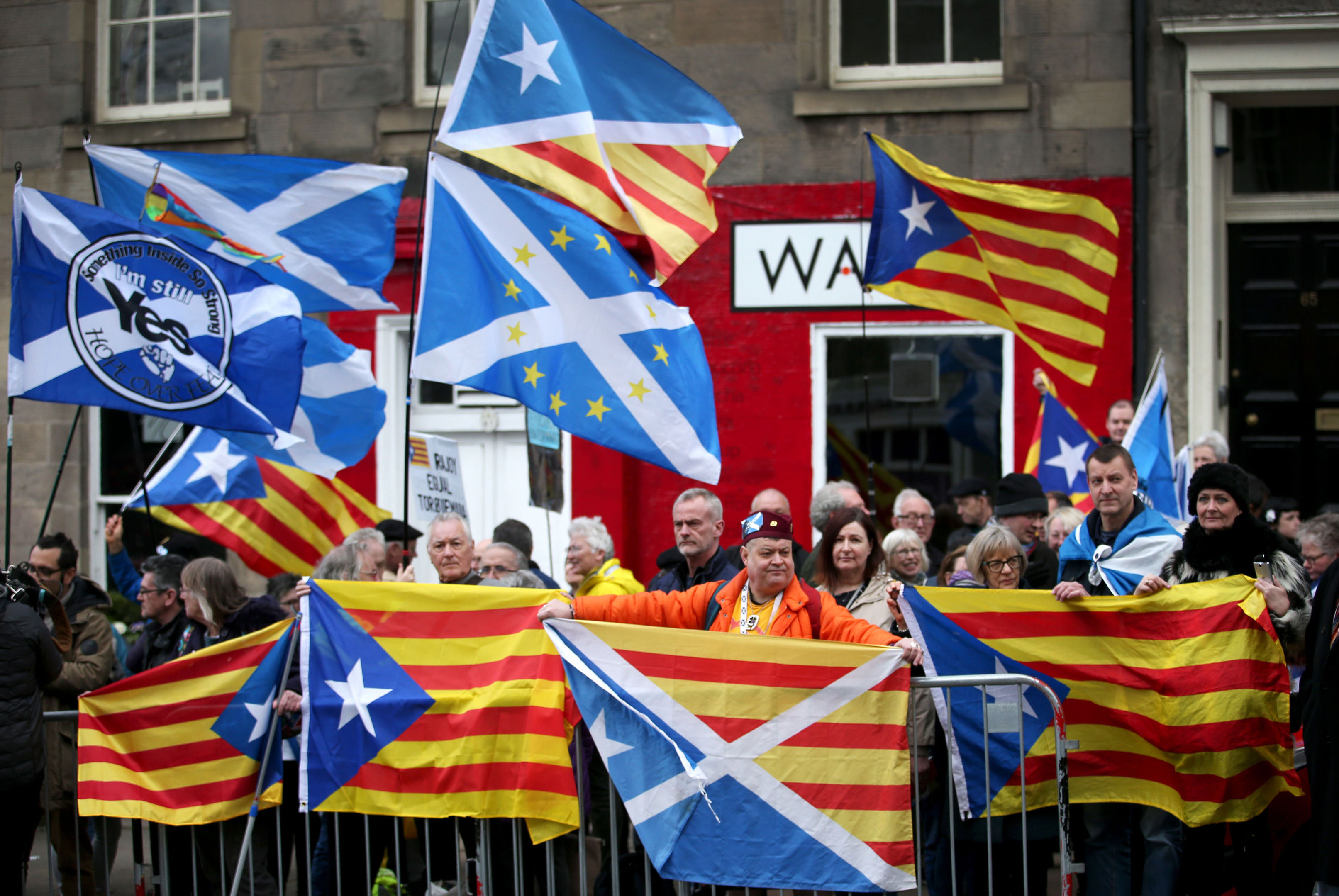 Demonstrators outside the Spanish Consulate in Edinburgh protest against the extradition of Clara Ponsati (Jane Barlow/PA Wire)