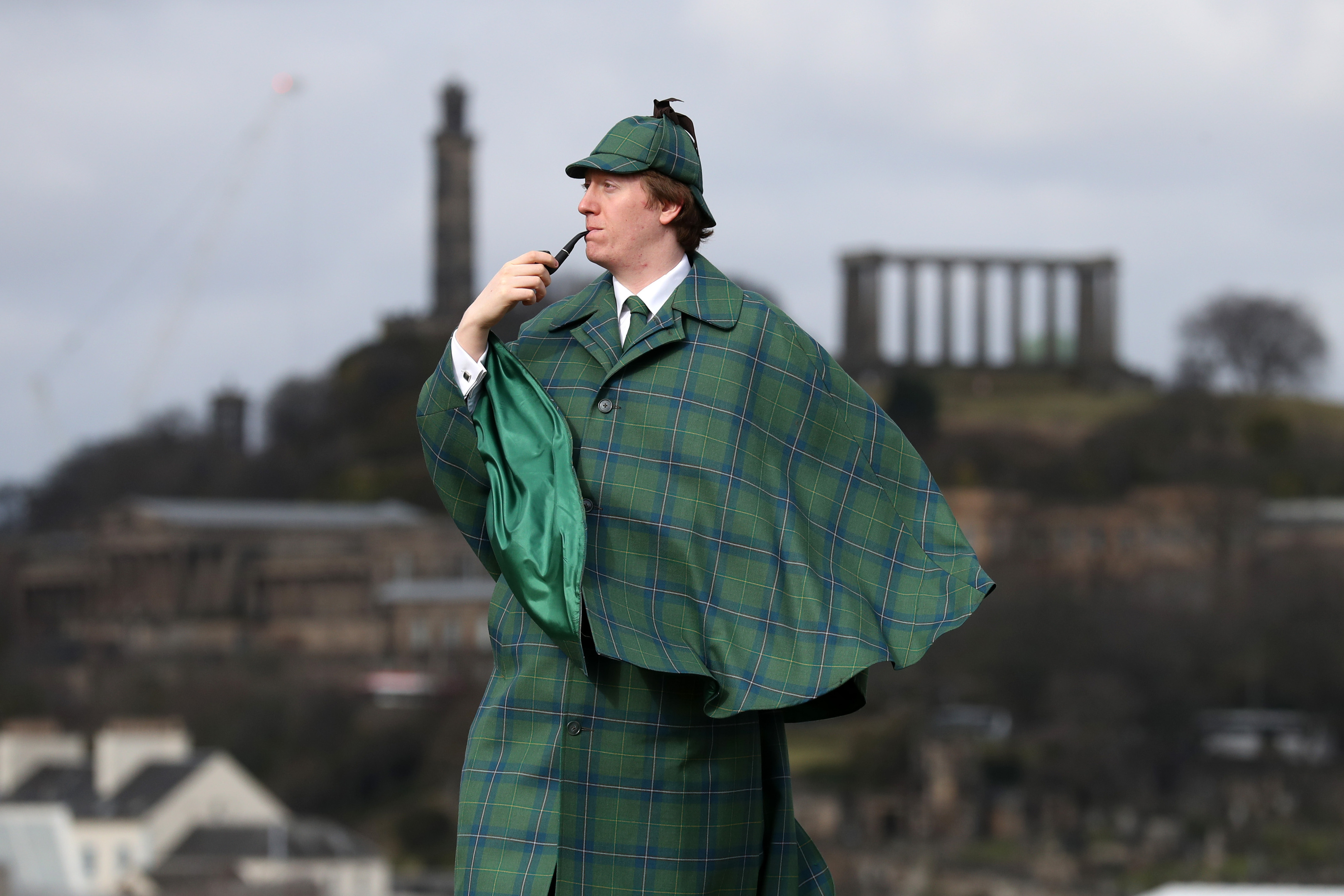 Harry Chamberlain at the launch in Edinburgh of the Sherlock Holmes tartan which has been designed by the great great step granddaughter of author Sir Arthur Conan Doyle (Andrew Milligan/PA Wire)