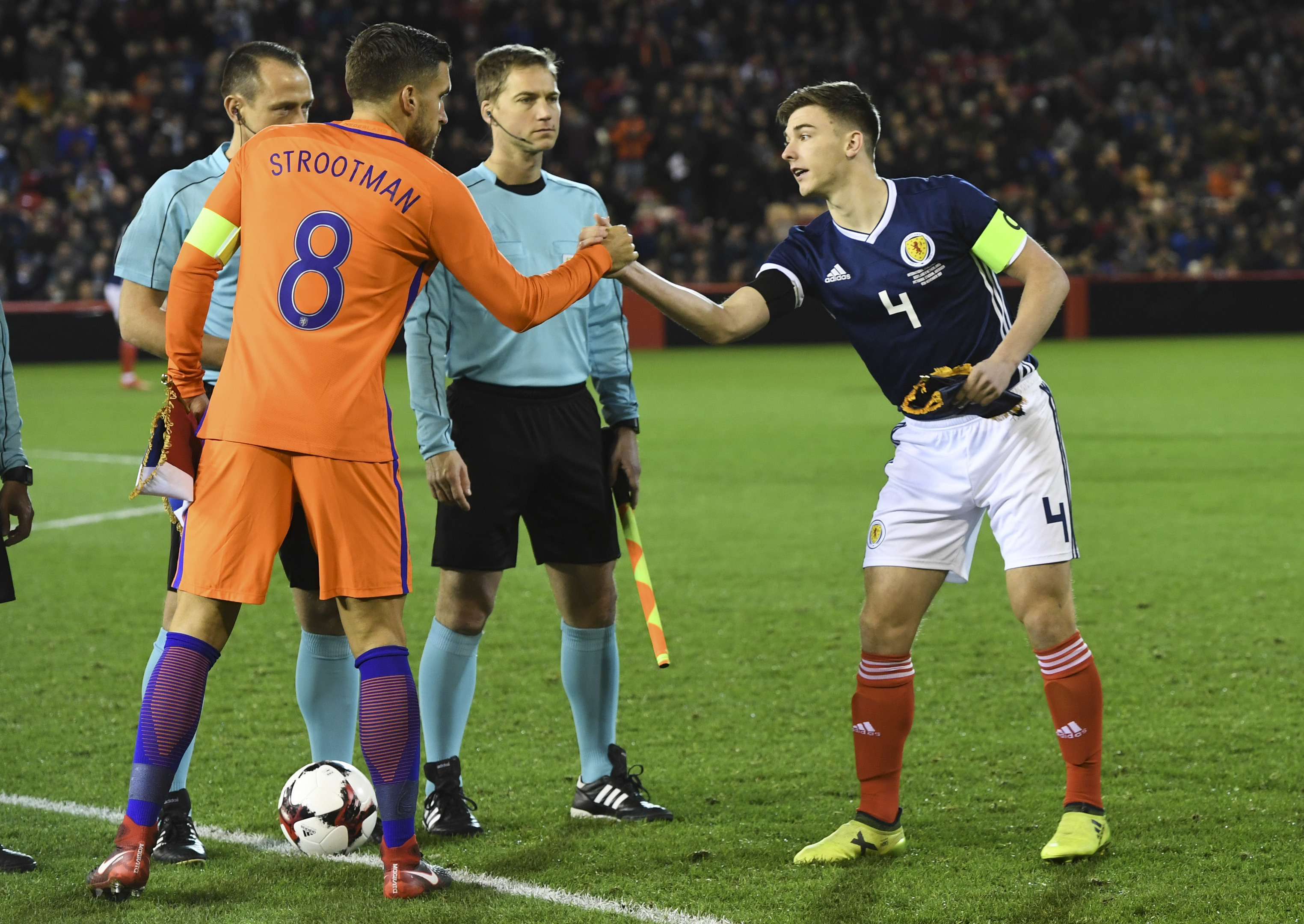 Kieran Tierney captained Scotland against the Netherlands (SNS Group / Craig Williamson)