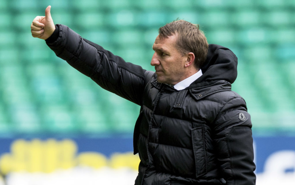 Celtic manager Brendan Rodgers celebrates at full-time. (SNS)