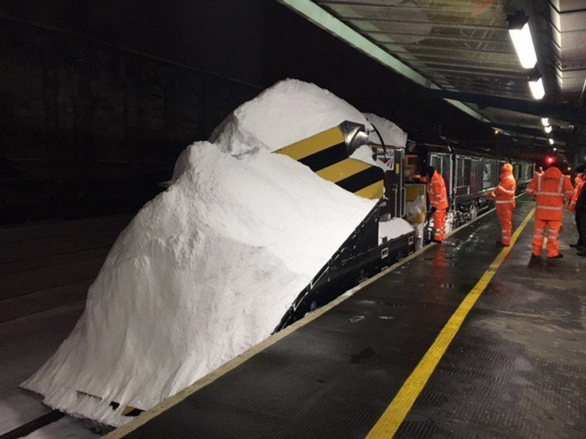 A snow plough on arrival at Carlisle station after being used to clear cross-border railway tracks (ScotRail/PA Wire)