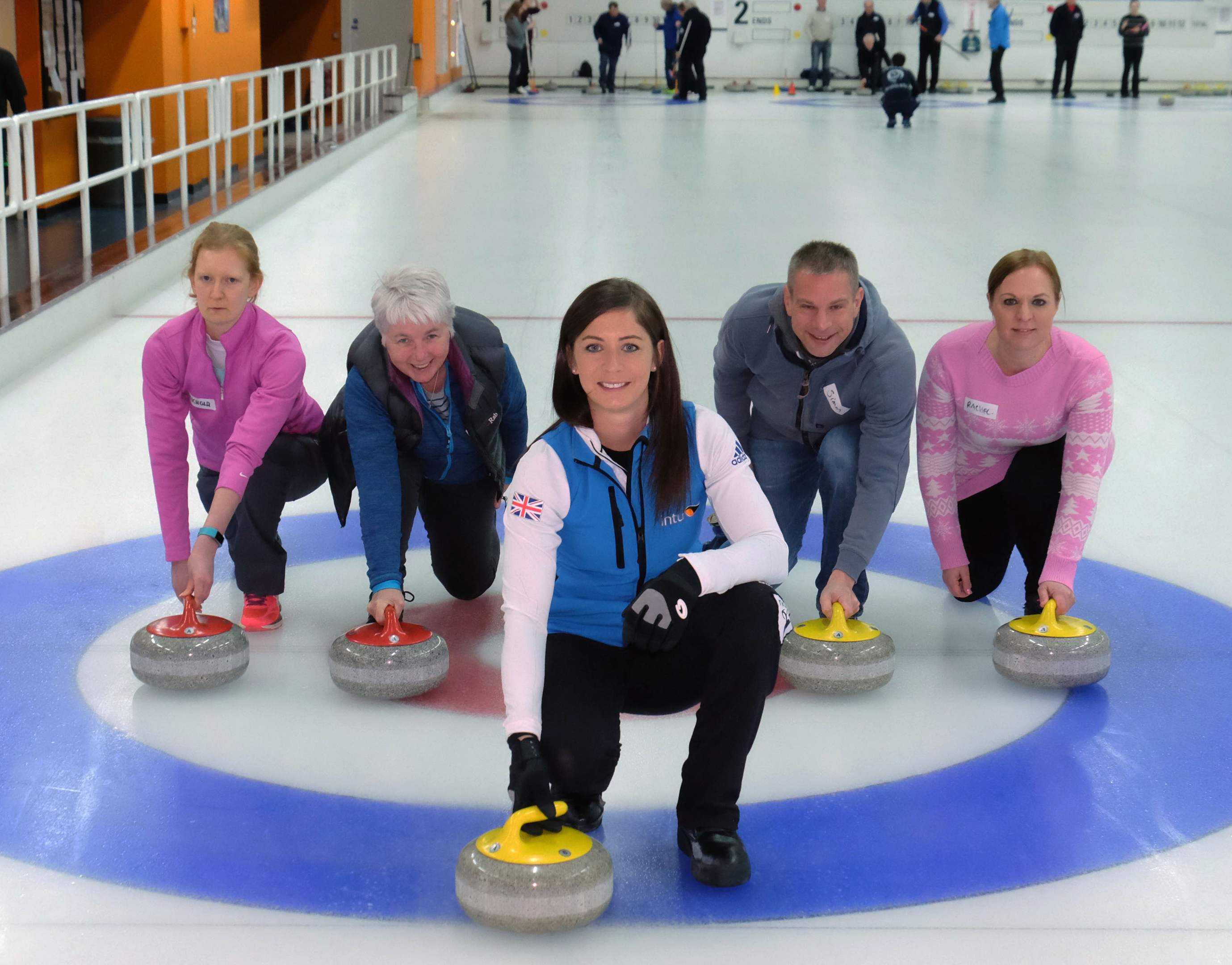 Eve Muirhead with some of the curlers attending the session (Macdonald Media)