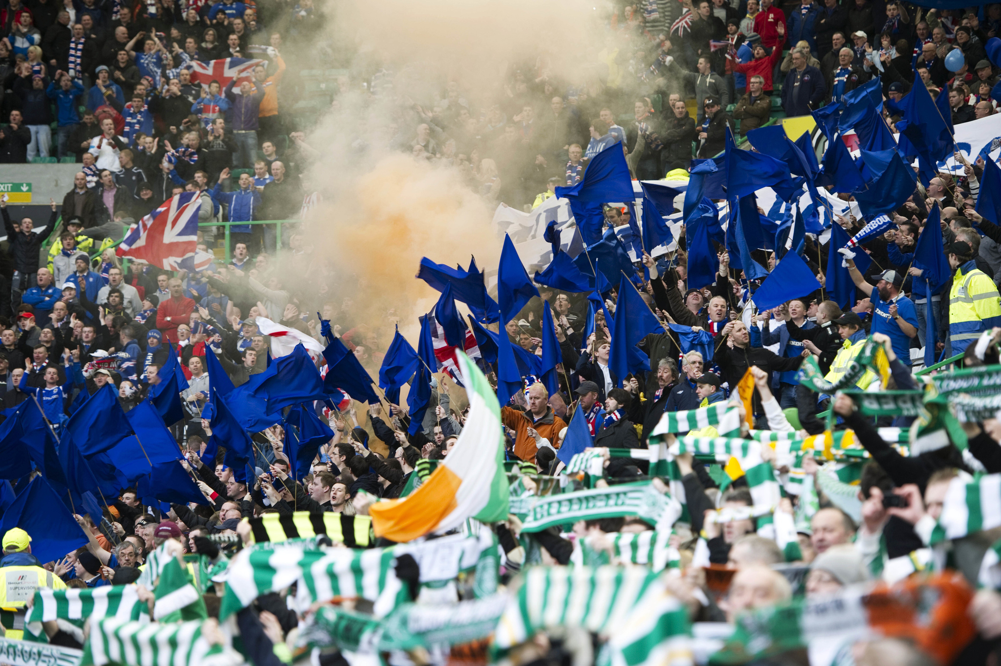 Celtic and Rangers supporters at previous Old Firm match, 60,000 are expected at Sunday’s (SNS Group)
