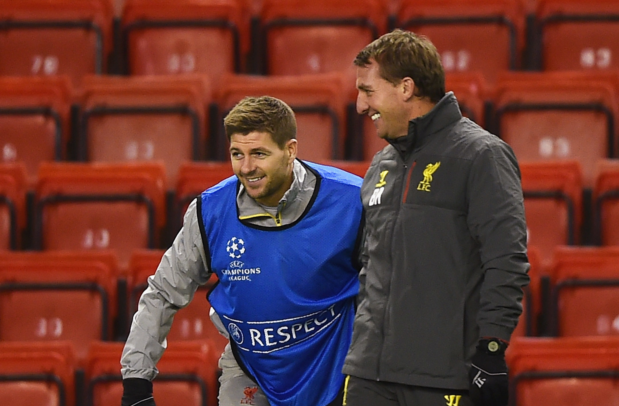 Brendan Rodgers and Steven Gerrard during a training session at Liverpool (Laurence Griffiths/Getty Images)