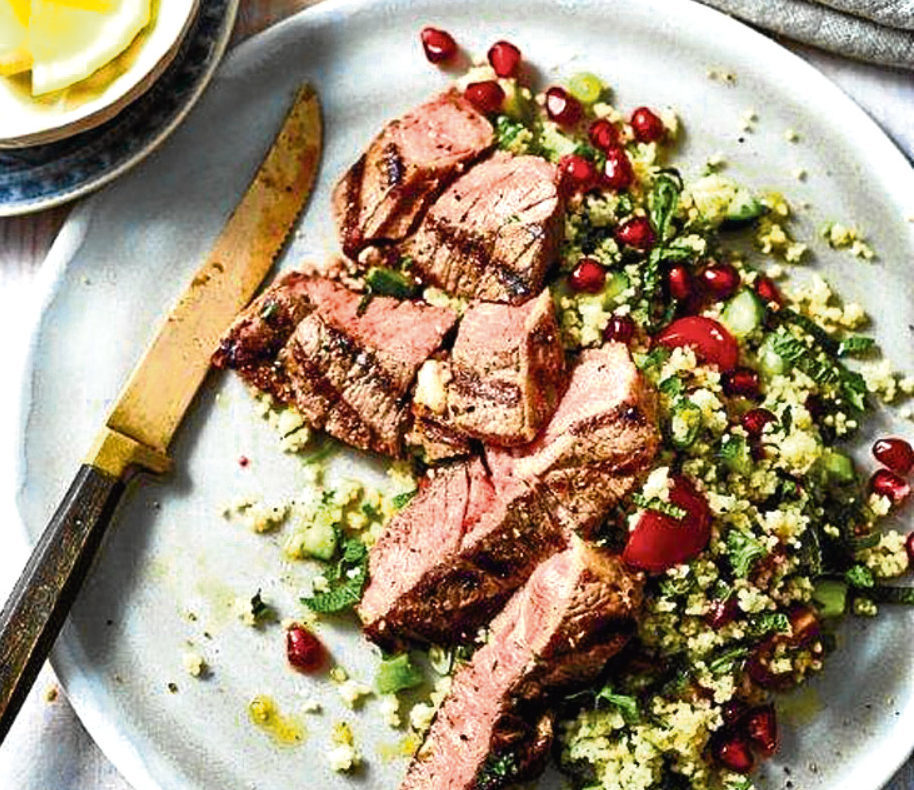 Lamb steaks with minty tabbouleh