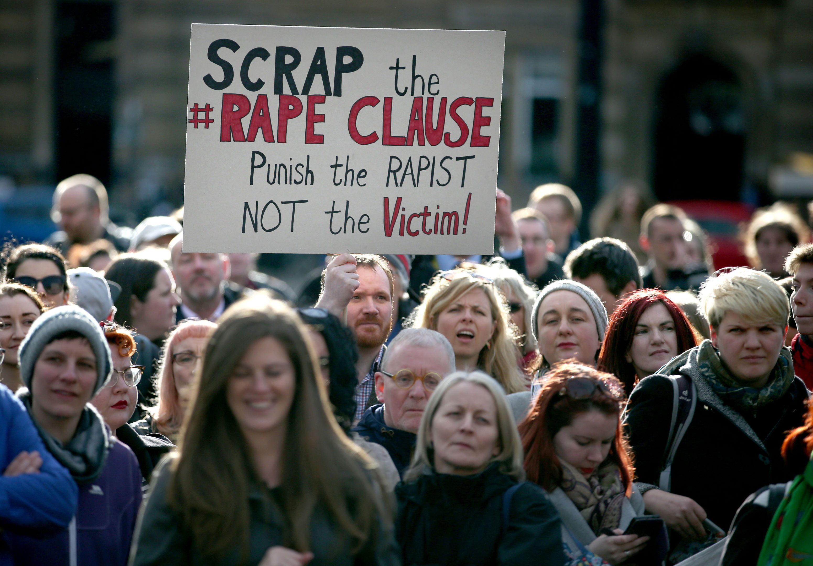 Campaigners protest in George Square, Glasgow, against the UK Government's so-called "rape clause" for tax credits. (Jane Barlow/PA Wire)