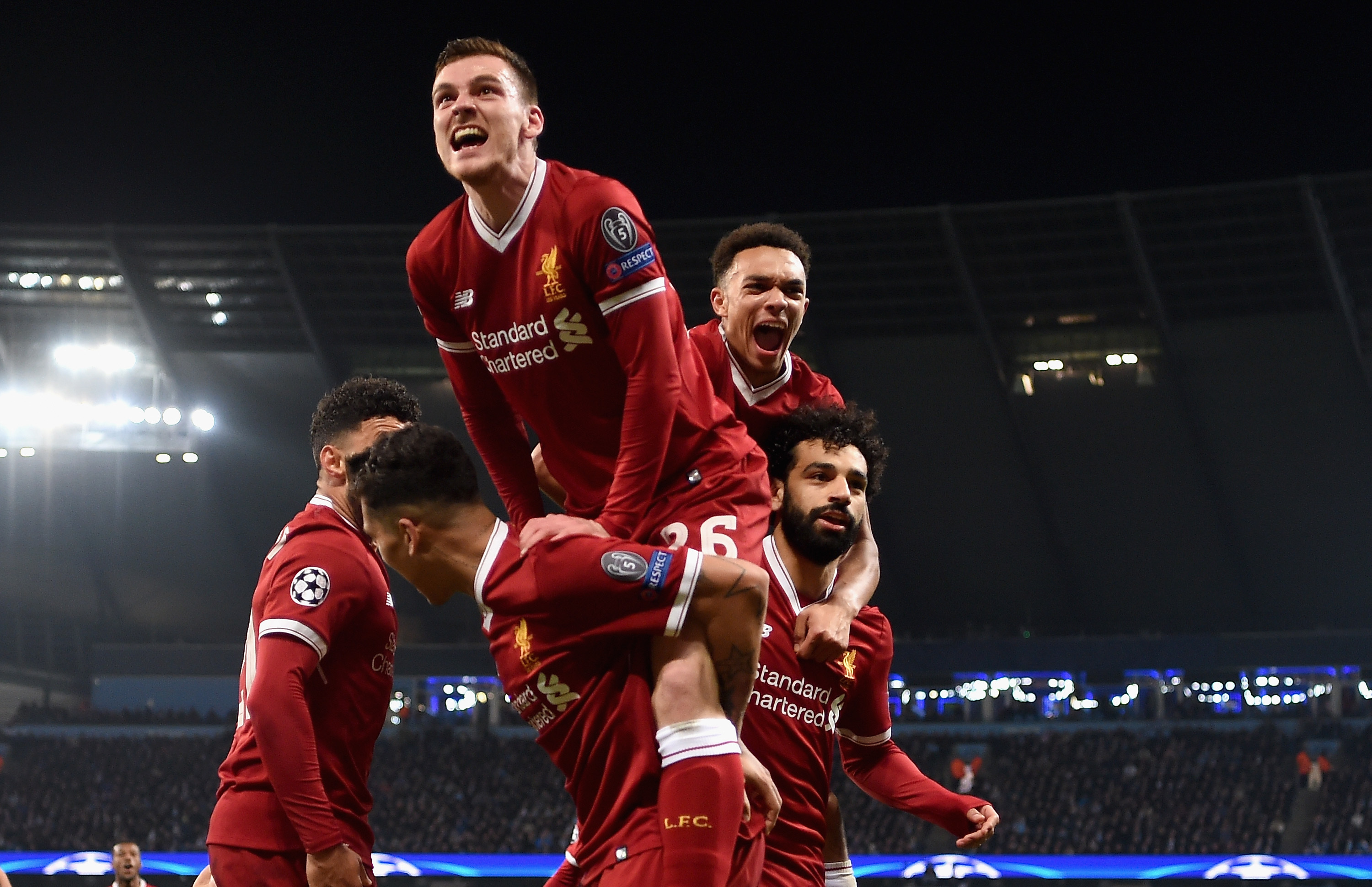 Andy Robertson celebrates grabbing a Champions League semi-final spot in midweek (Laurence Griffiths/Getty Images)