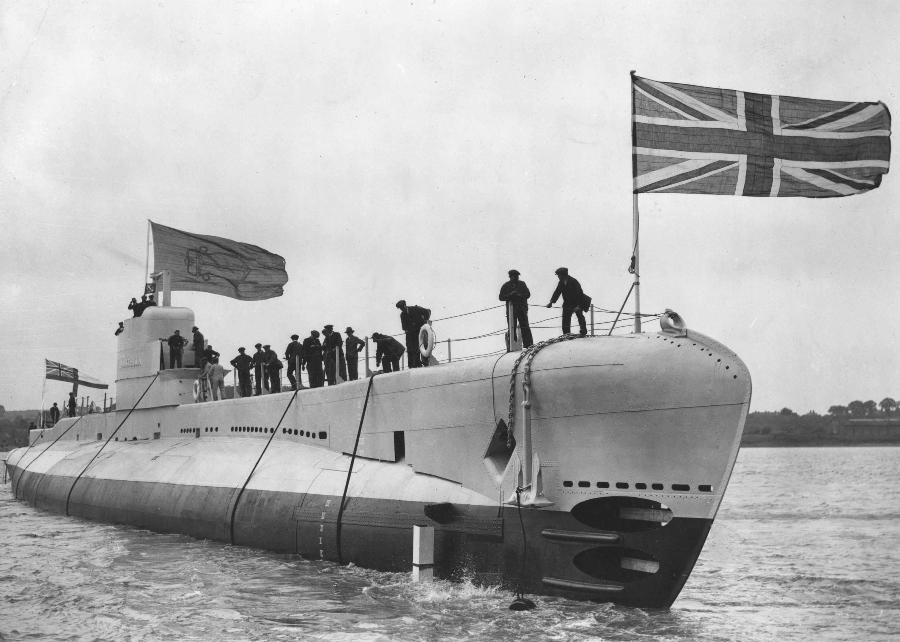 Navy sub HMS Parthian is launched off Chatham on June 22, 1929 (Edward G. Malindine / Getty Images)