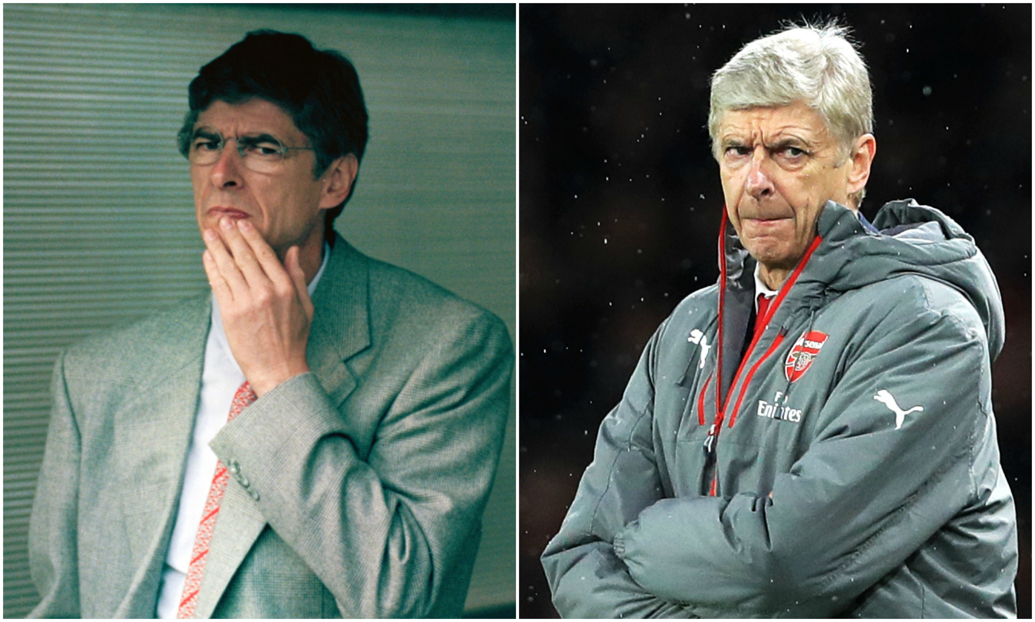 Wenger pictured in 1996 (left) and 2018
