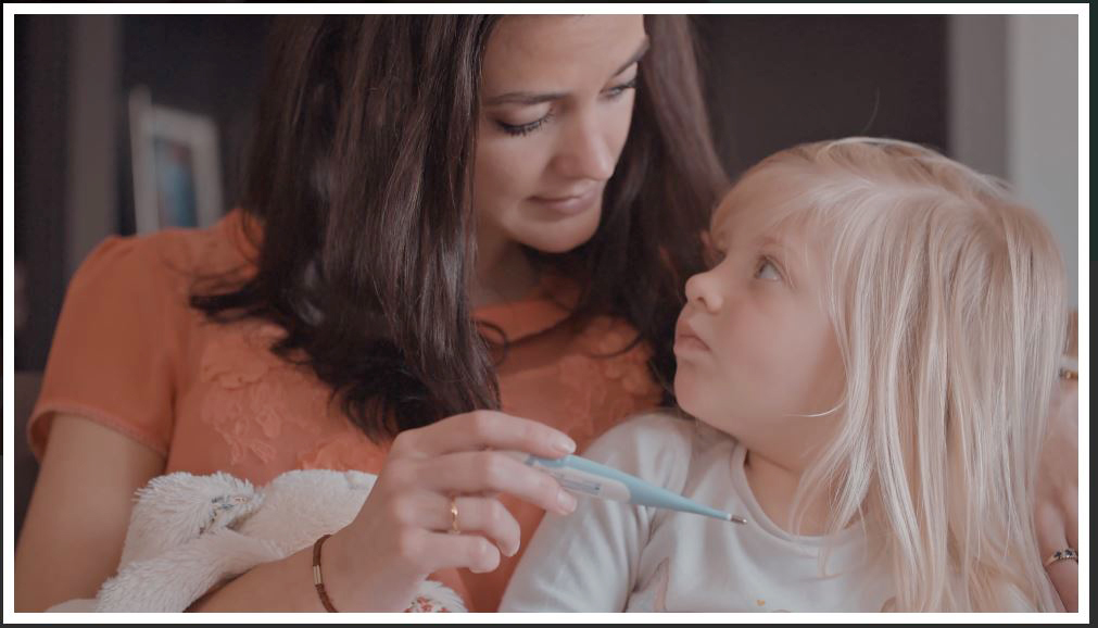 Stills from a promo video on Doctaly website shows worried mum seeing a doctor quickly