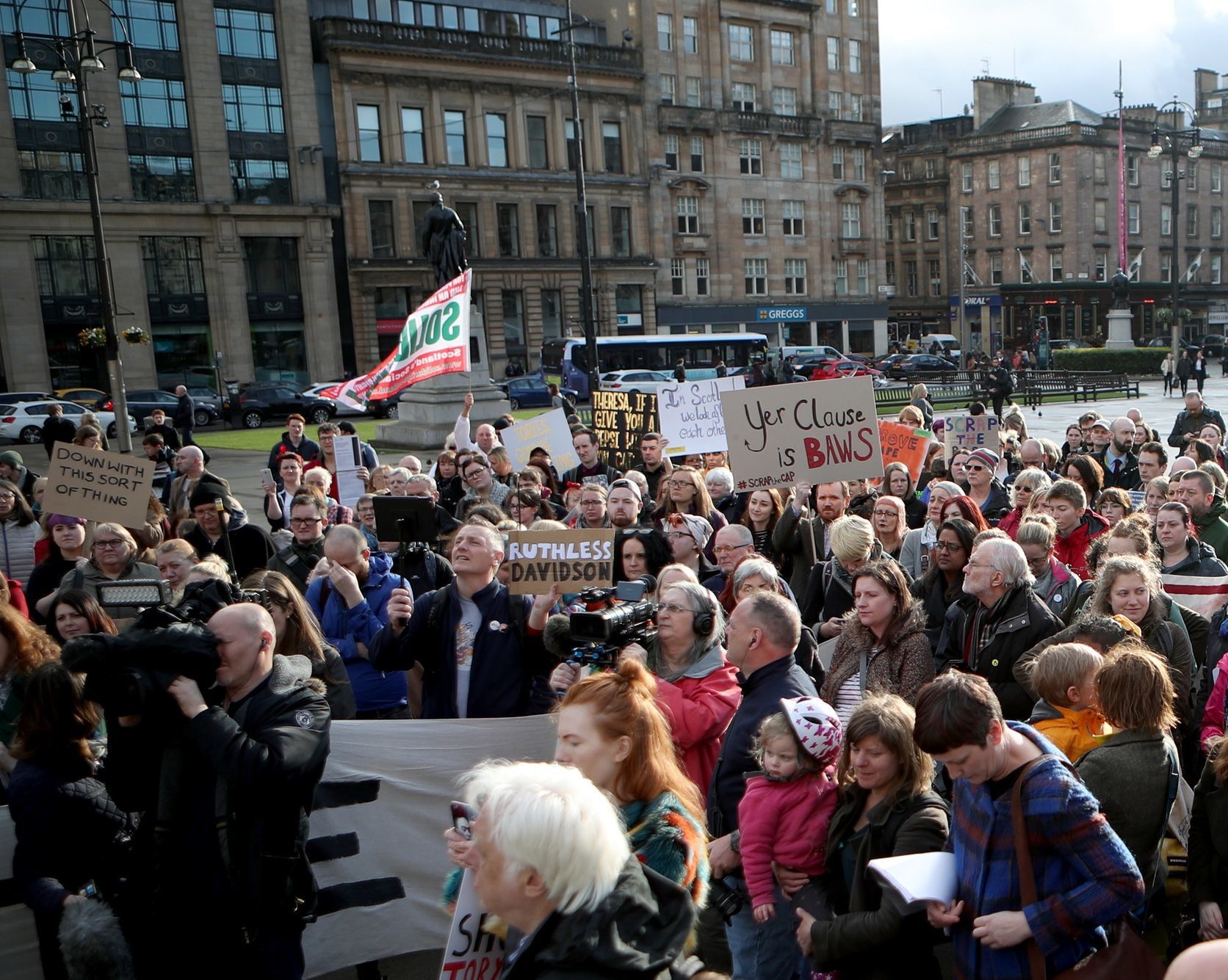 Campaigners protesting against the ‘rape clause’ in Glasgow’s George Square last year (Jane Barlow/PA)