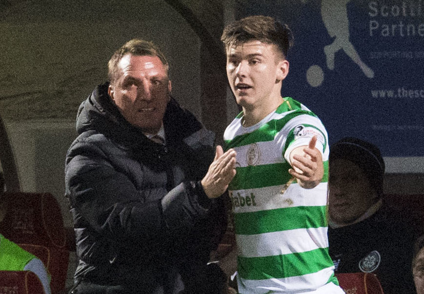 Celtic manager Brendan Rodgers and Kieran Tierney (SNS Group / Craig Foy)