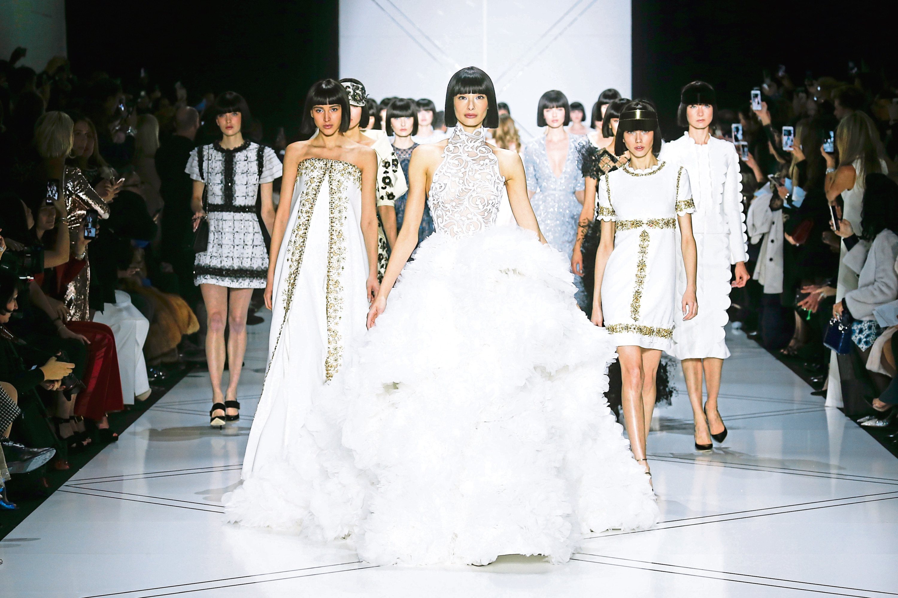 Models showcase Ralph & Russo designs in Grand Palais, Paris (Richard Bord/Getty Images)