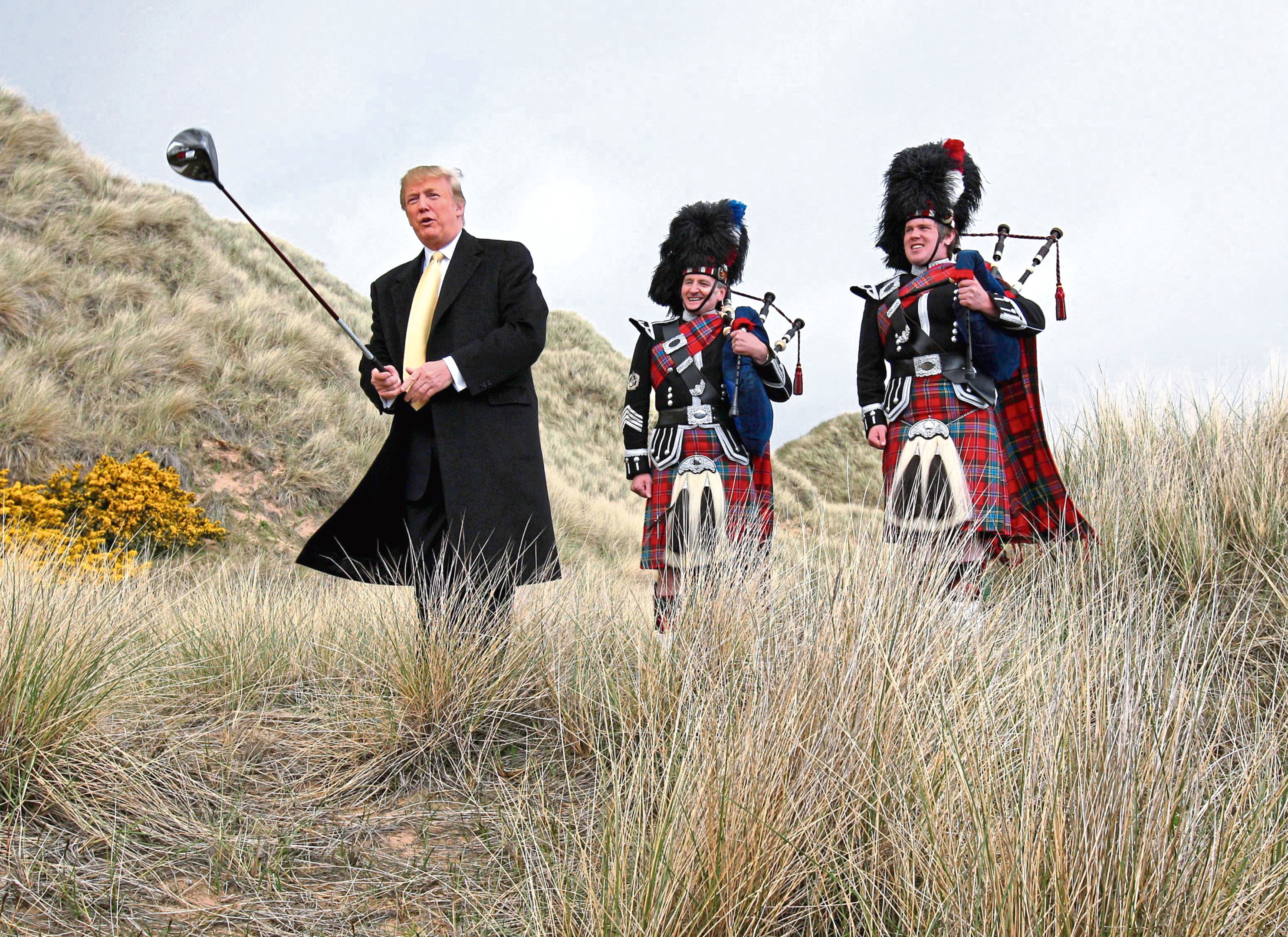 Donald Trump visiting the Menie Estate in Aberdeenshire before his golf resort was built.