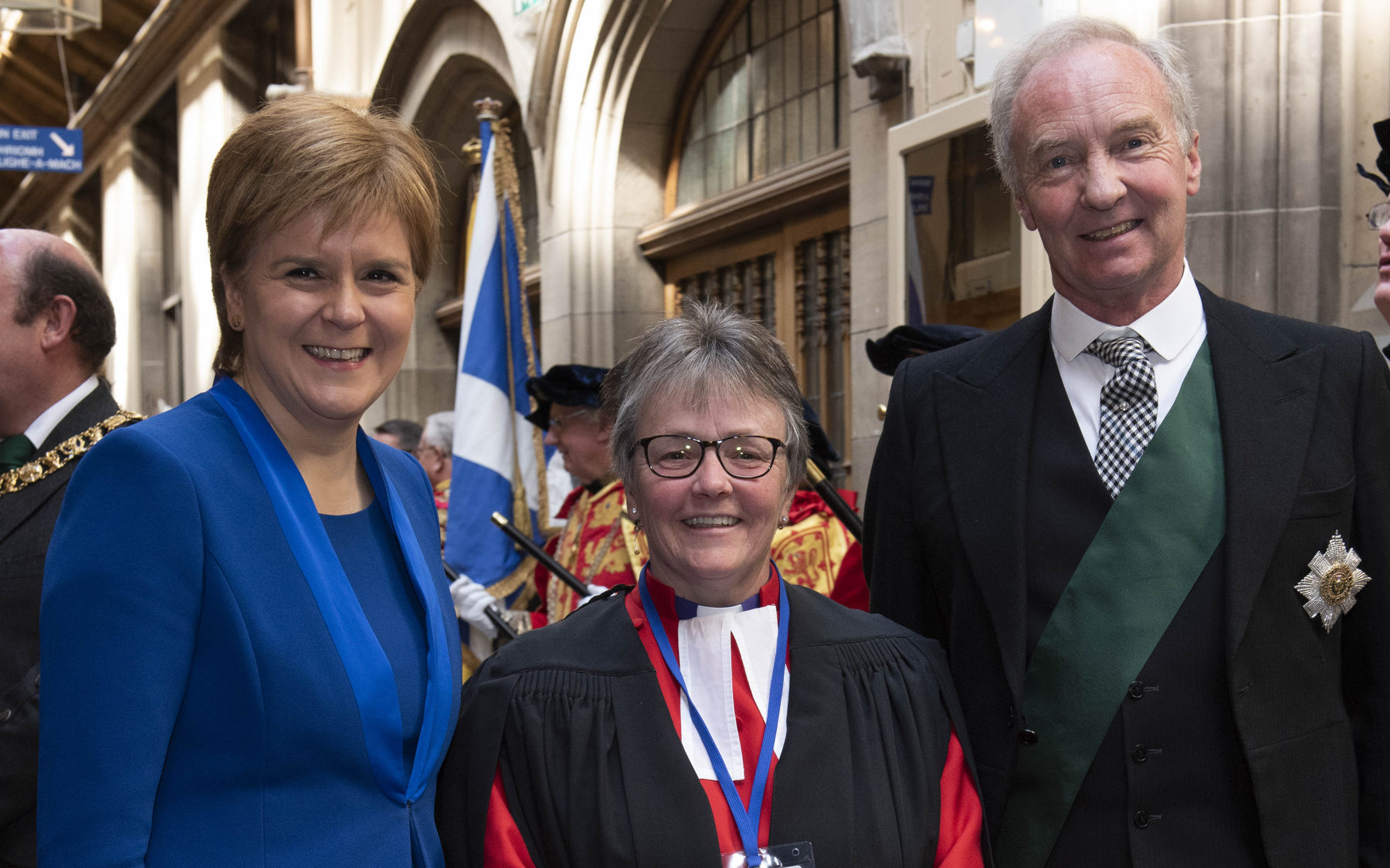 Mrs Brown when she was  elected to office, pictured with the Duke of Buccleuch and Nicola Sturgeon (Andrew O'Brien)