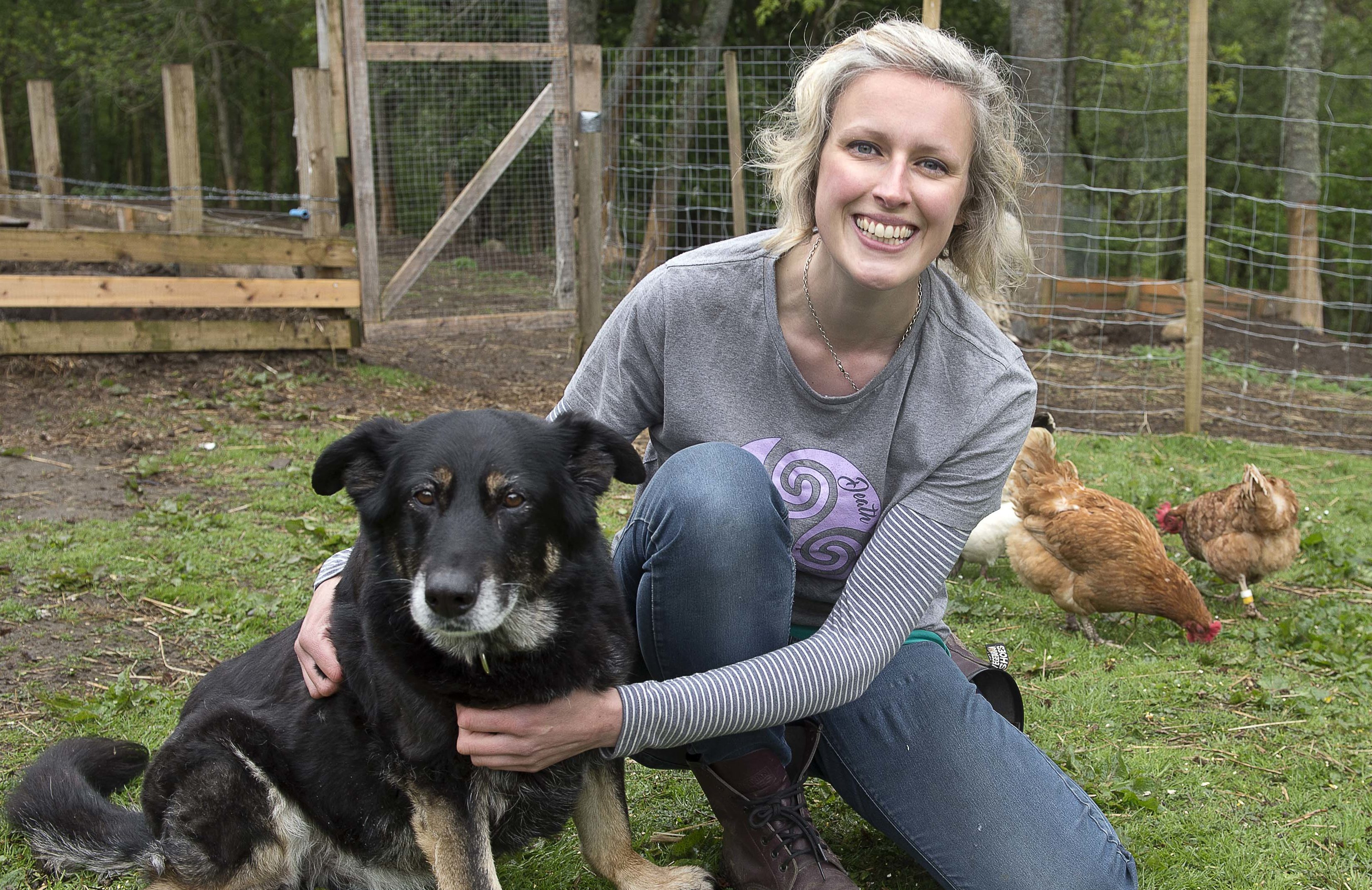 Animal hospice founder Alexis Fleming with German shepherd Beryl, who was found on the streets with a massive tumour (Trevor Martin)