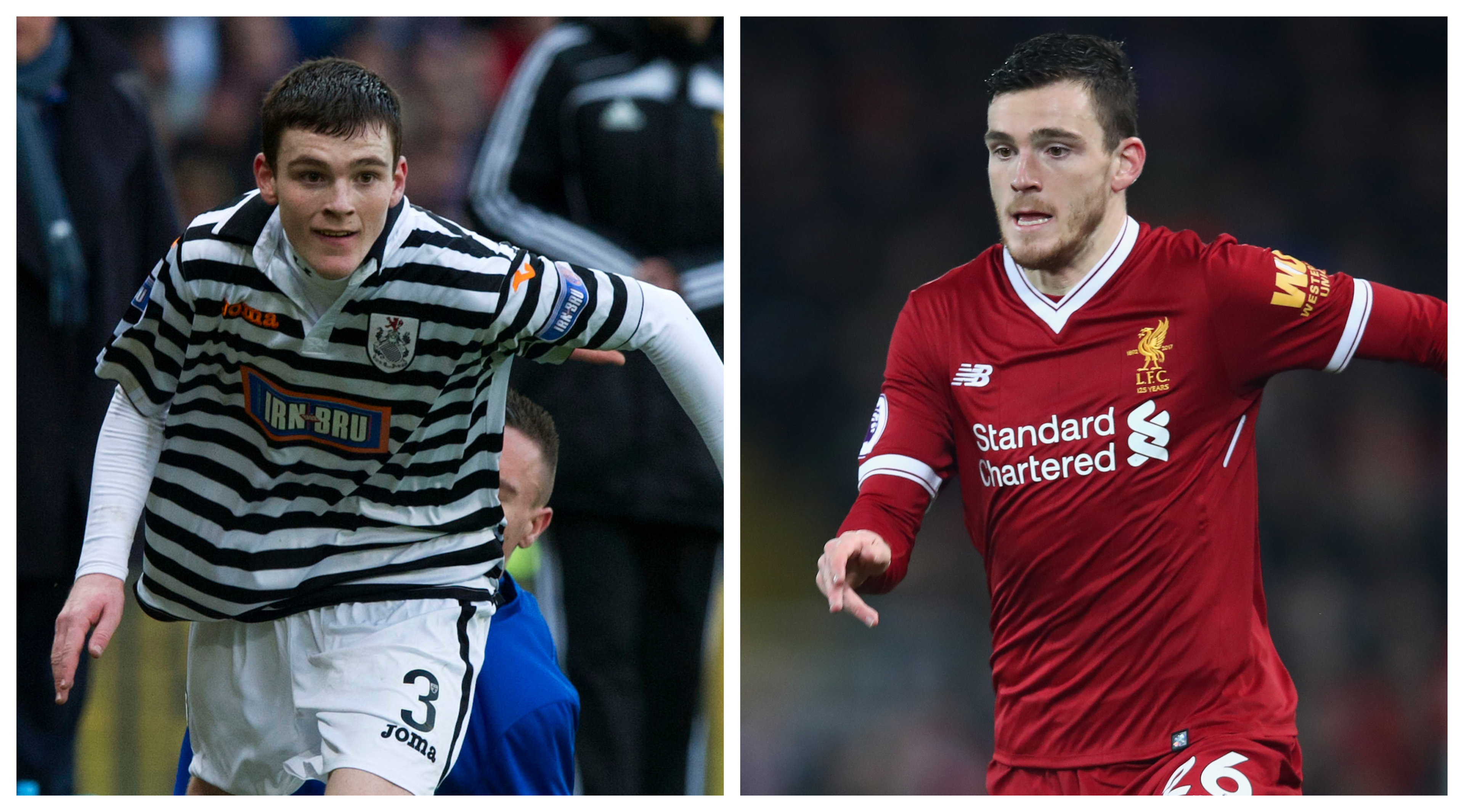 Andrew Robertson in action for Queen's Park (left) and Liverpool (SNS Group & Clive Brunskill / Getty Images)