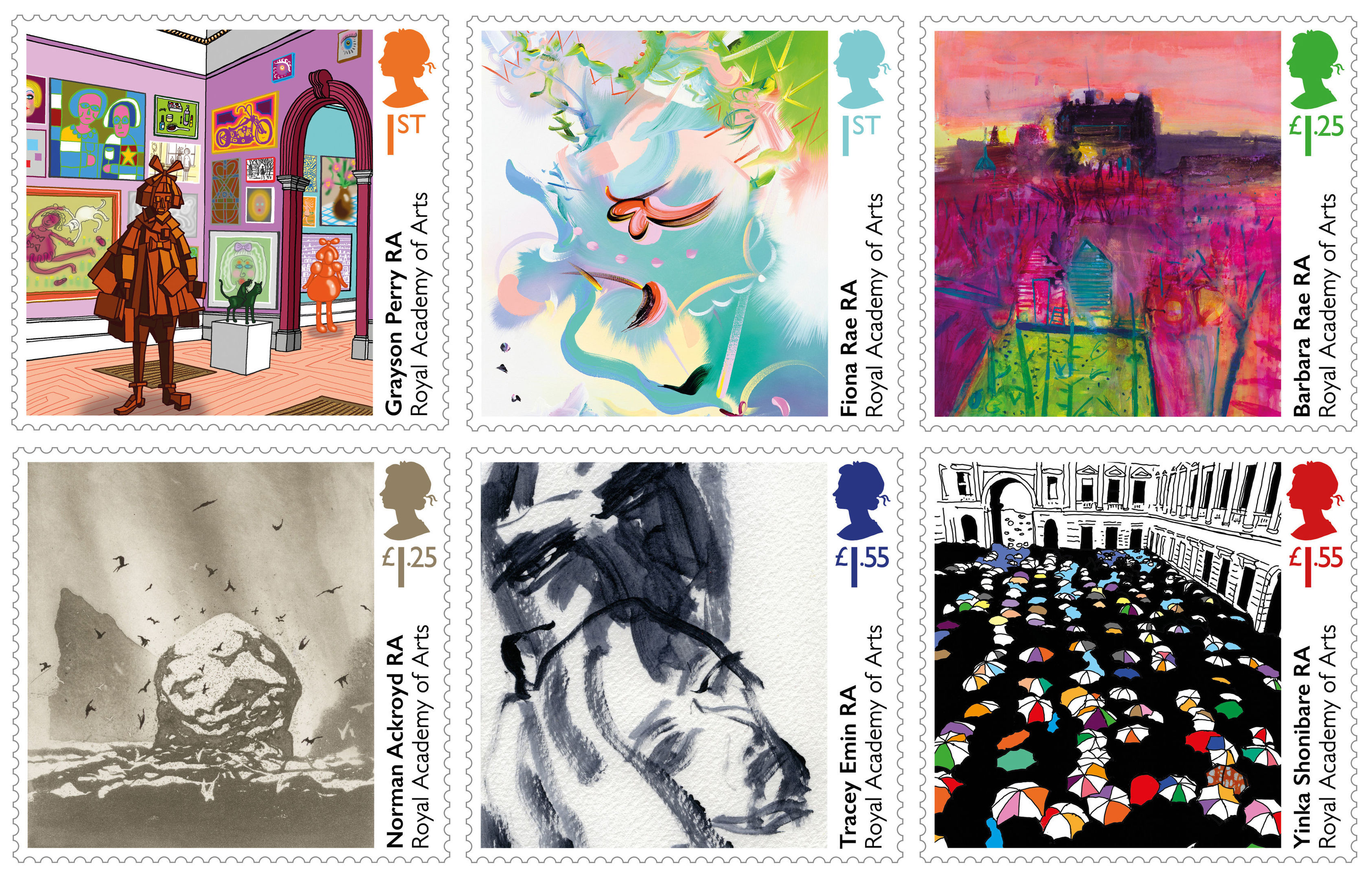 Six commissioned original artwork stamps to mark the 250th anniversary of the founding of the Royal Academy of Arts (Royal Mail/PA Wire)