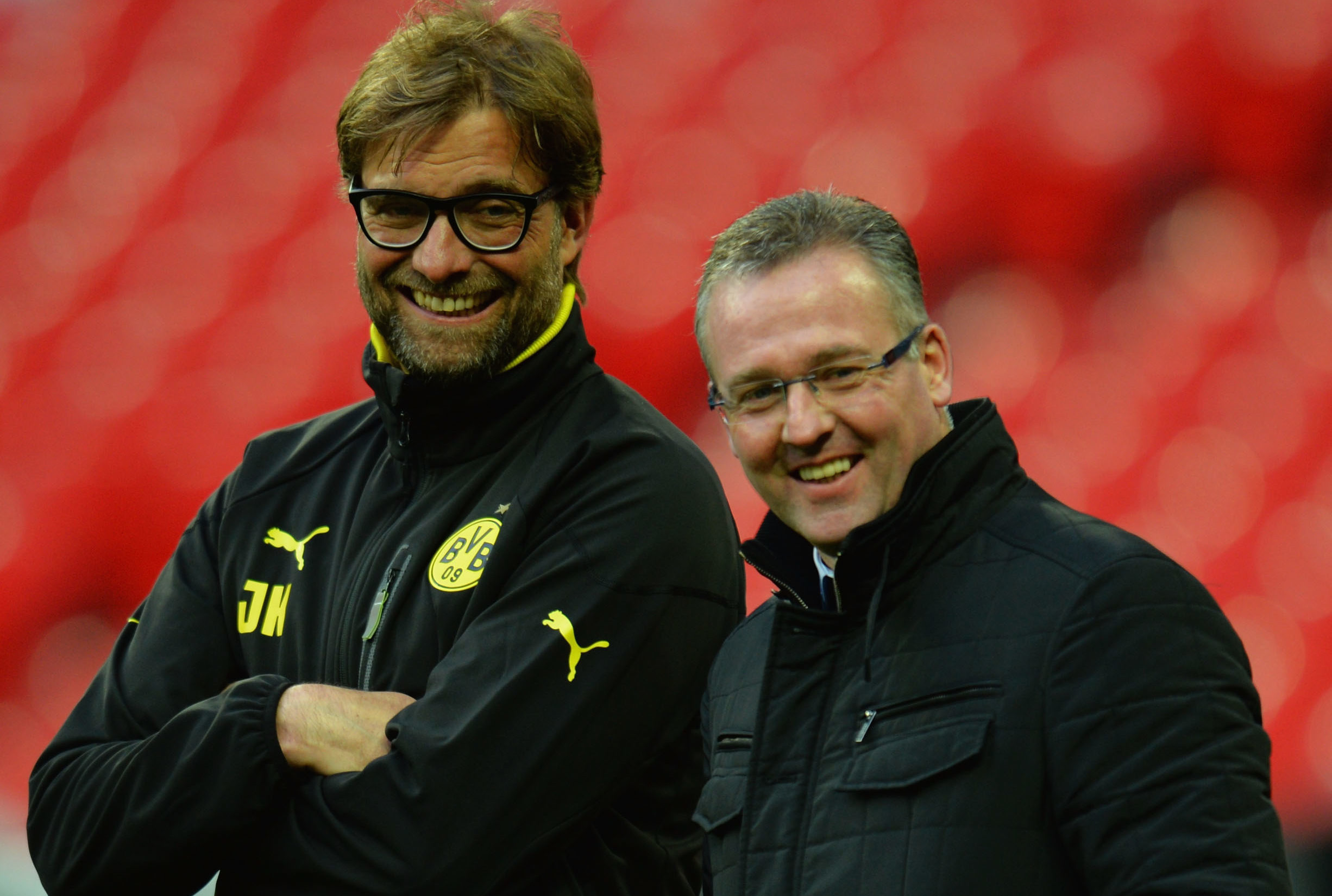 Paul Lambert with Jurgen Klopp as the German prepared for the Champions League Final at Wembley in 2013 (Shaun Botterill/Getty Images)