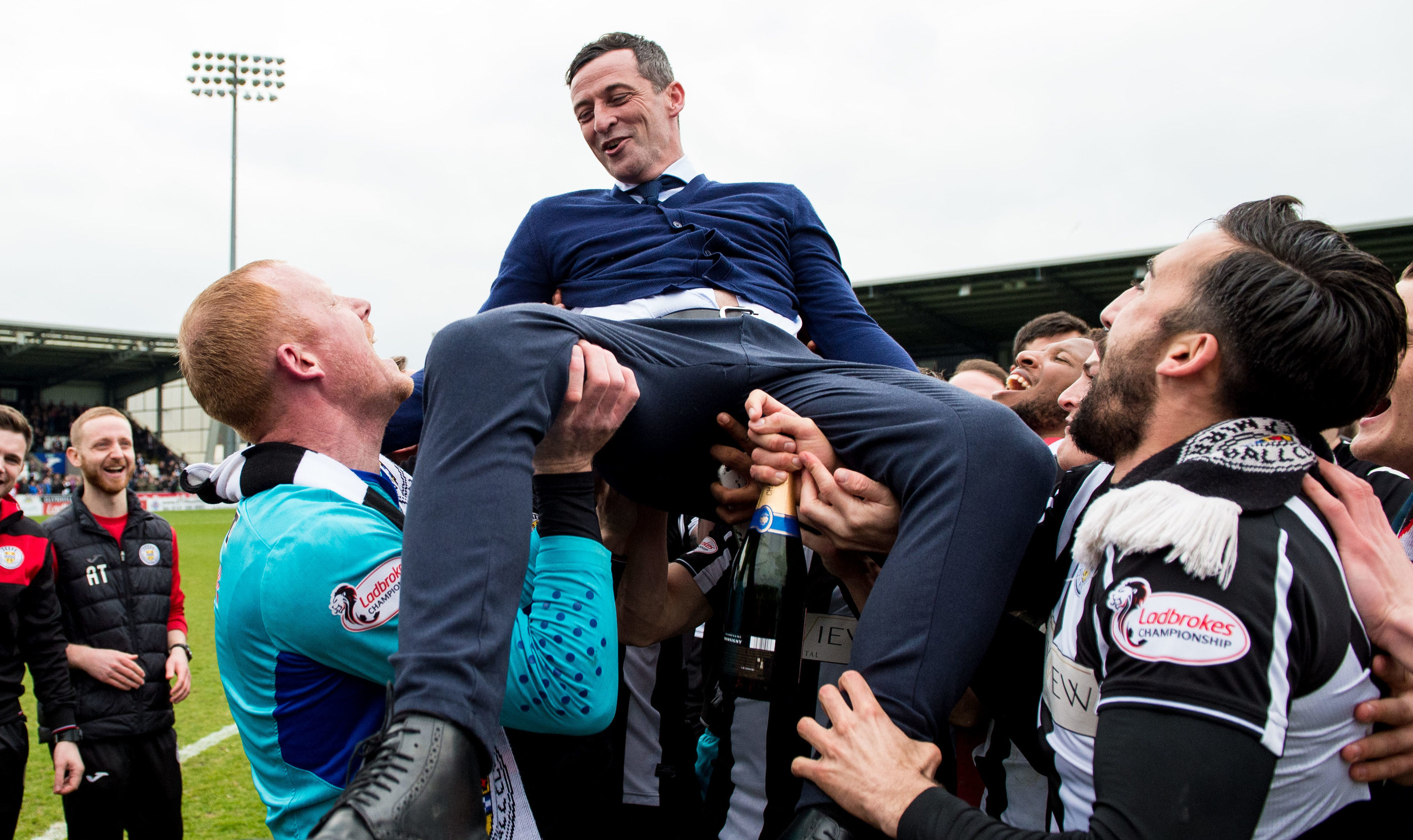 St Mirren manager Jack Ross celebrates as his side clinch the Championship title (SNS Group / Ross Parker)