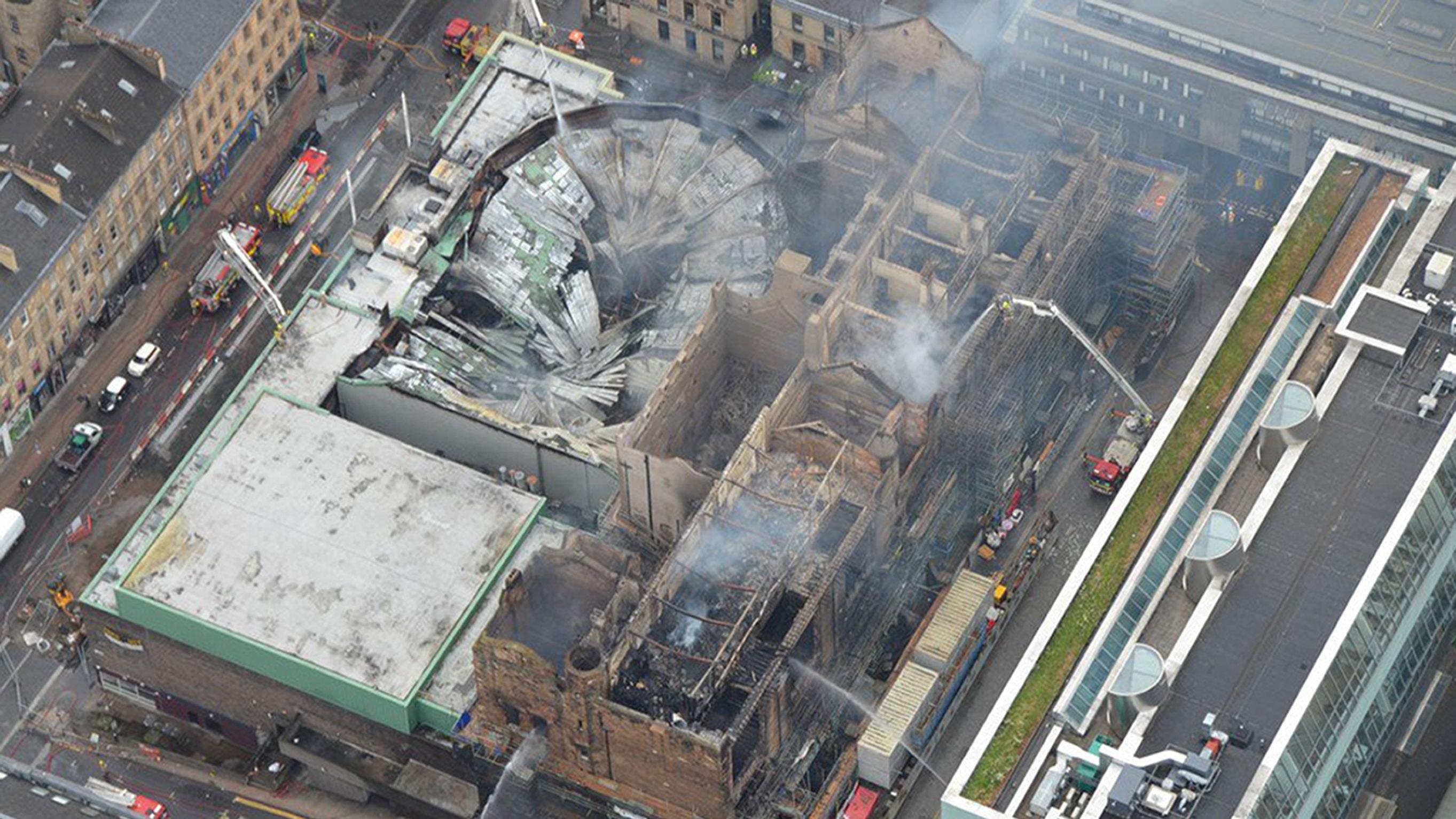 Aerial view of the site of the fire, including the Mackintosh Building and O2 ABC (Police Scotland /PA)