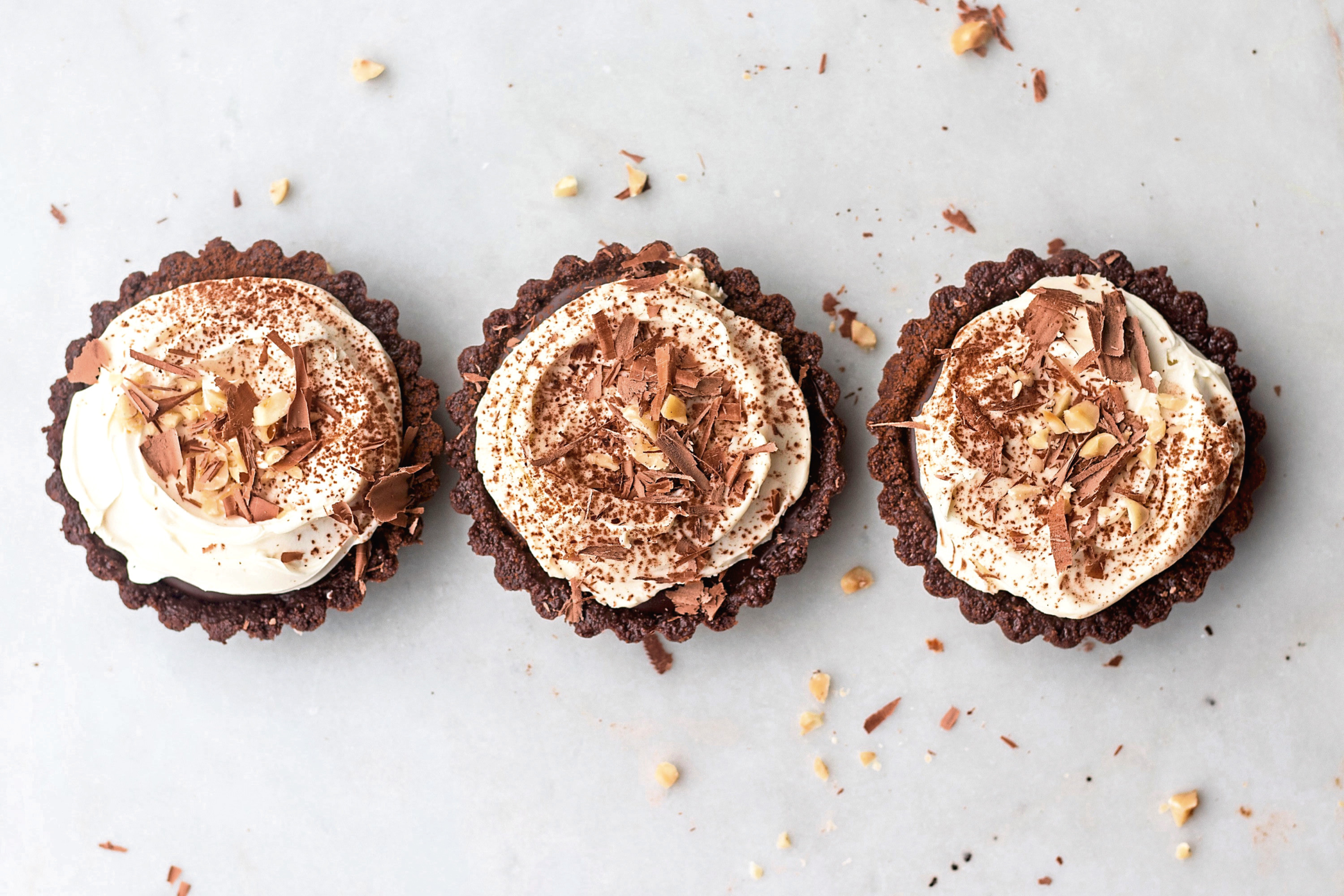 Divine chocolate hazelnut and espresso tarts