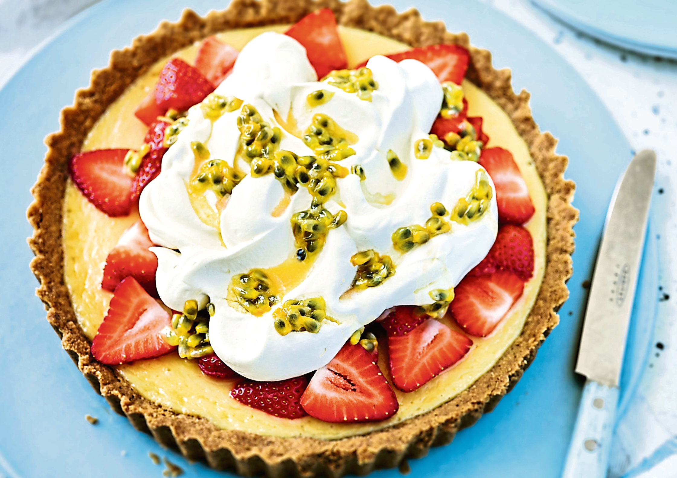 Strawberry and passion fruit icebox pie