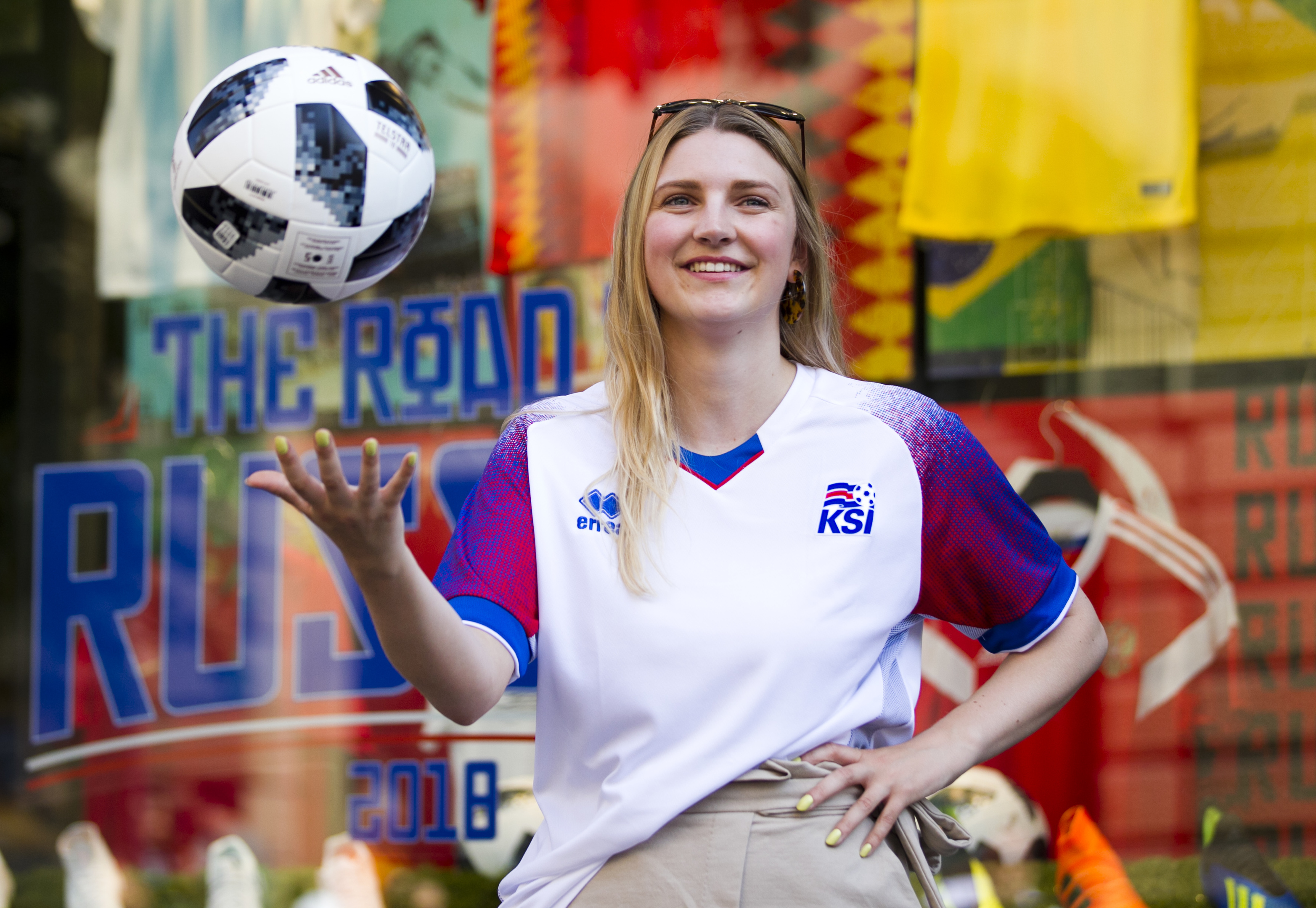 Greaves worker Karoline Hermansen shows off the Iceland football top (Andrew Cawley / DC Thomson)