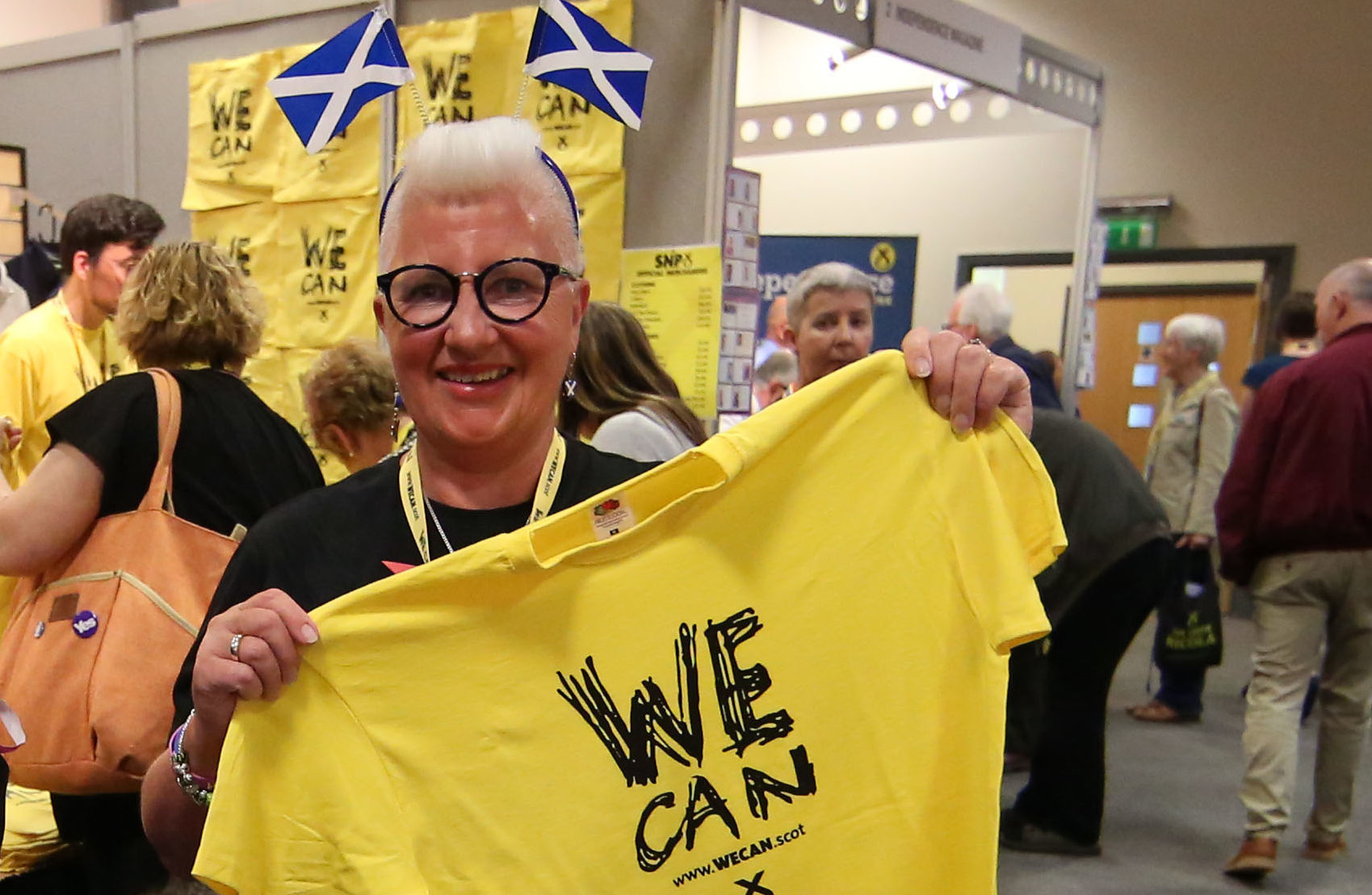 Agnes Magowan shows her support at the SNP conference in Aberdeen on Friday (Allan Milligan)