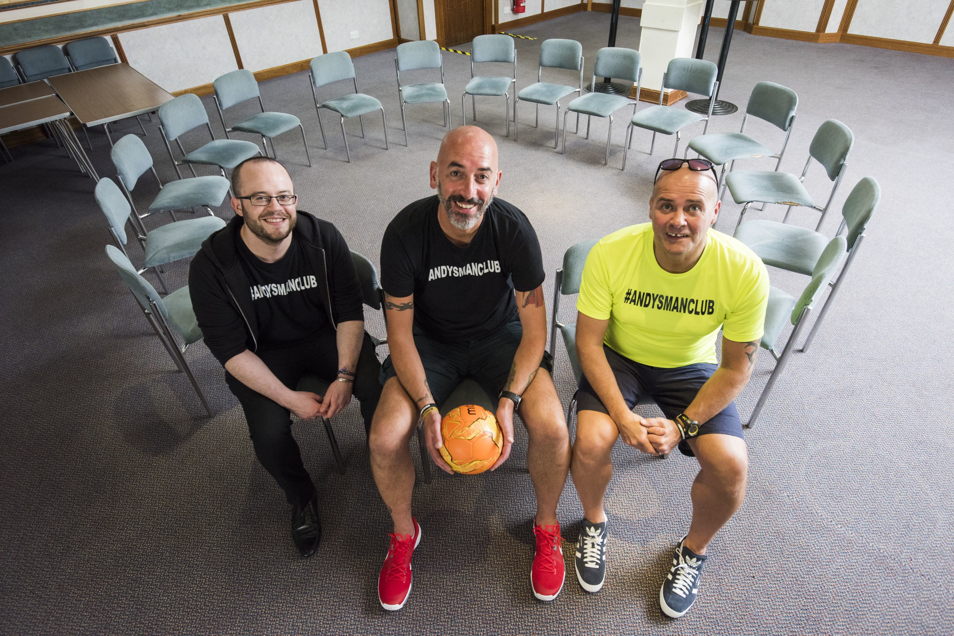 Andys Man Club Perth (LtoR) Nicol Lumsden, Alex McClintock and Adam Allison in the meeting room at Macdiarmid park where they meet (Alan Richardson)